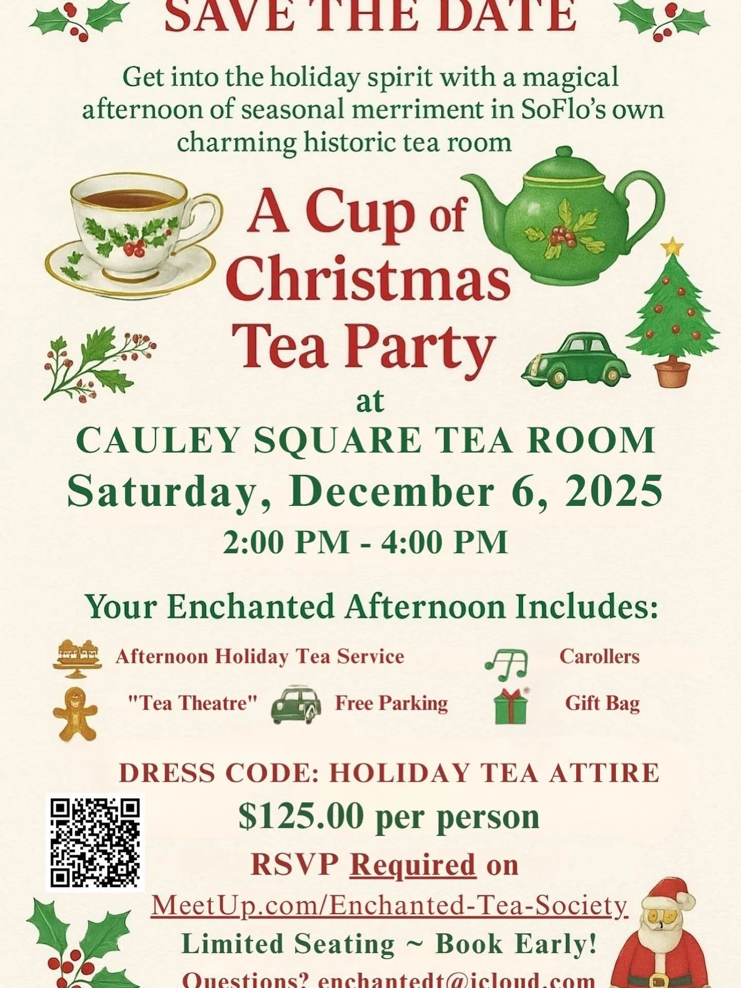 Put The MERRY in your holiday and join in on a very SPECIAL afternoon. Caroling, Tea Theatre, Joyous Afternoon Tea, Holiday Craft &amp; more&hellip;.Reserve your seat today&hellip;Dust off your holiday attire &amp; Bring a friend. This is going to be