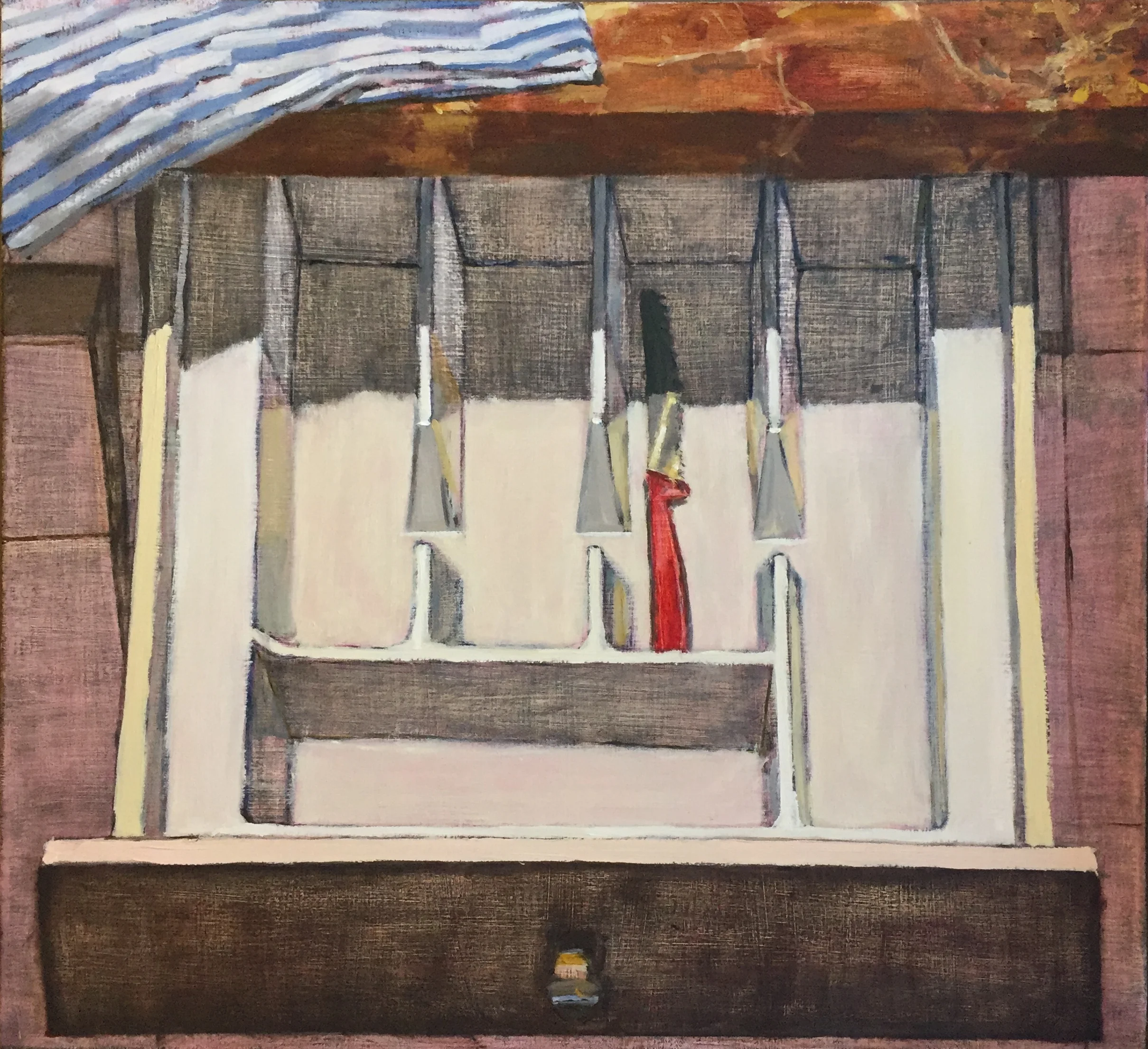 kitchen composition (draw), 2018, oil on canvas, 56 x 62cm
