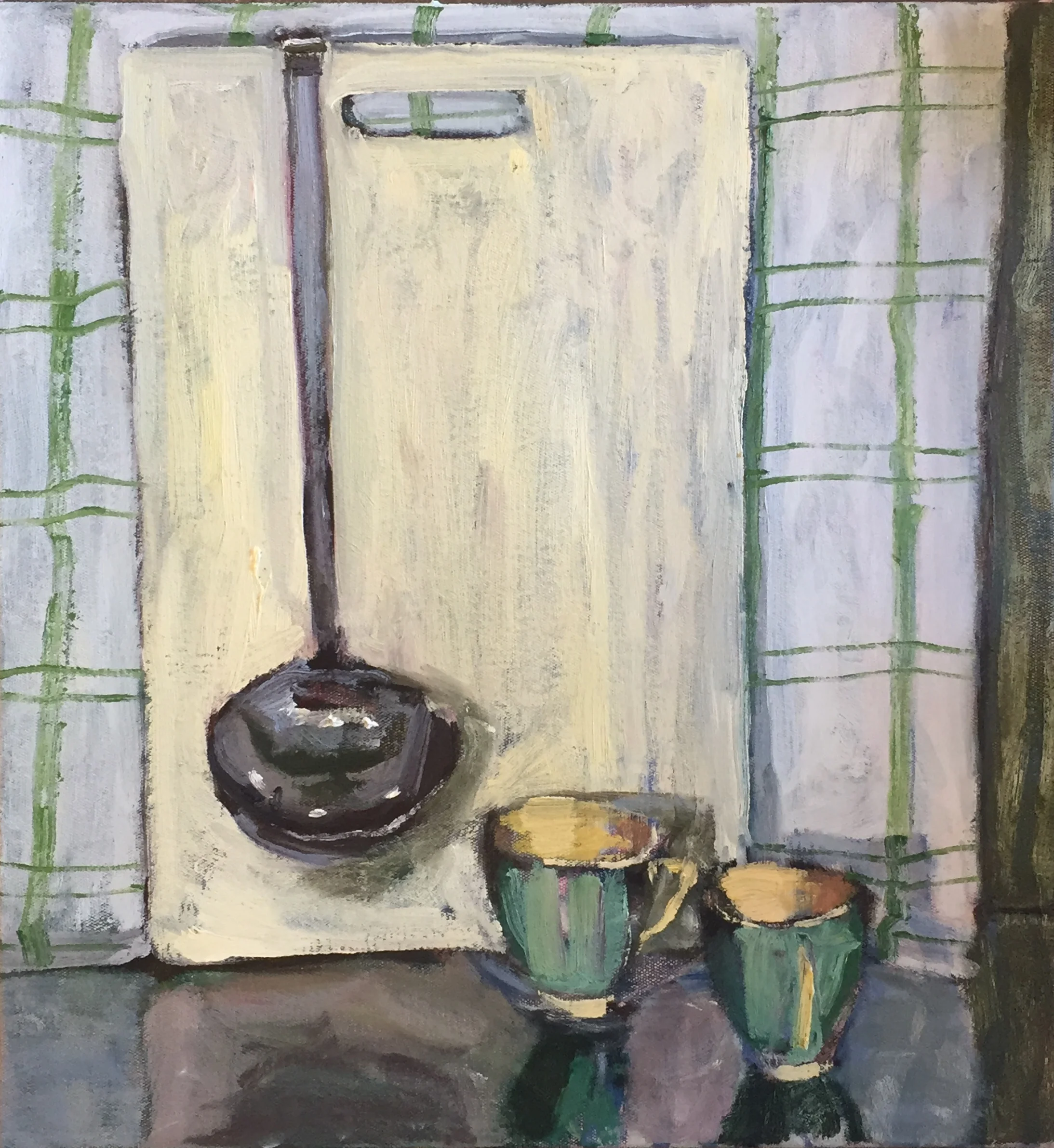 kitchen composition (ladel), 2018, oil on canvas, 38 x 36cm