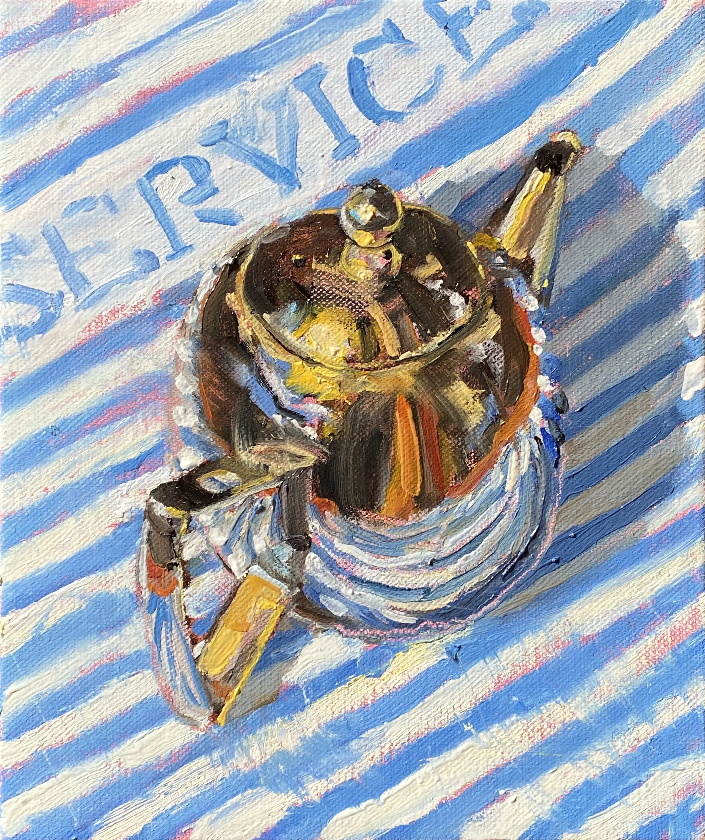  Teapot (tea towel), 2026, Oil on linen, 31 x 26cm 