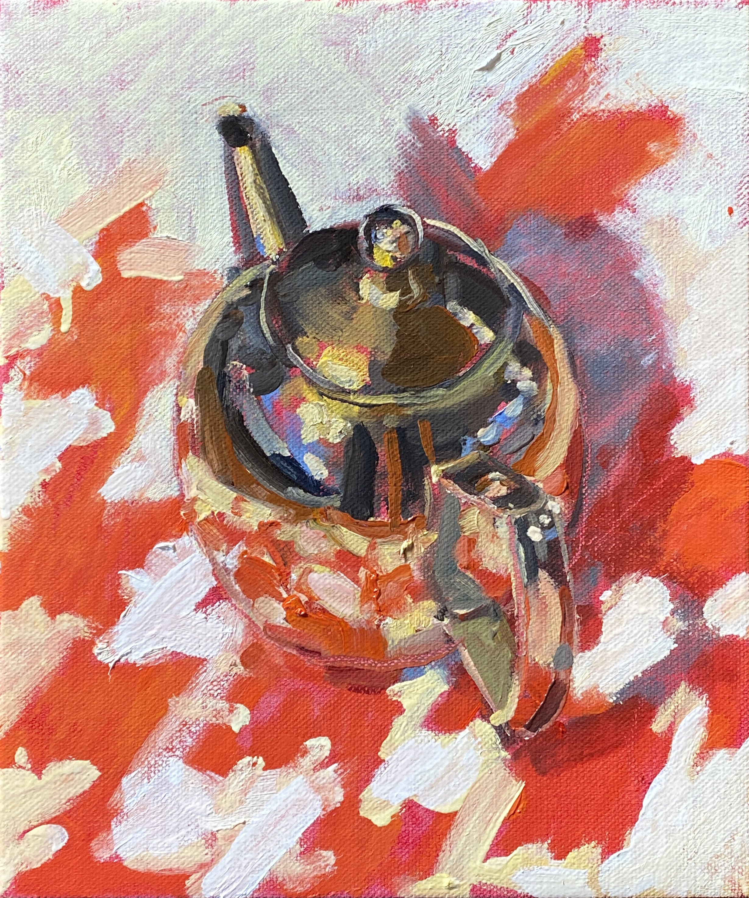  Teapot (houndstooth), 2026, Oil on linen, 31 x 26cm 