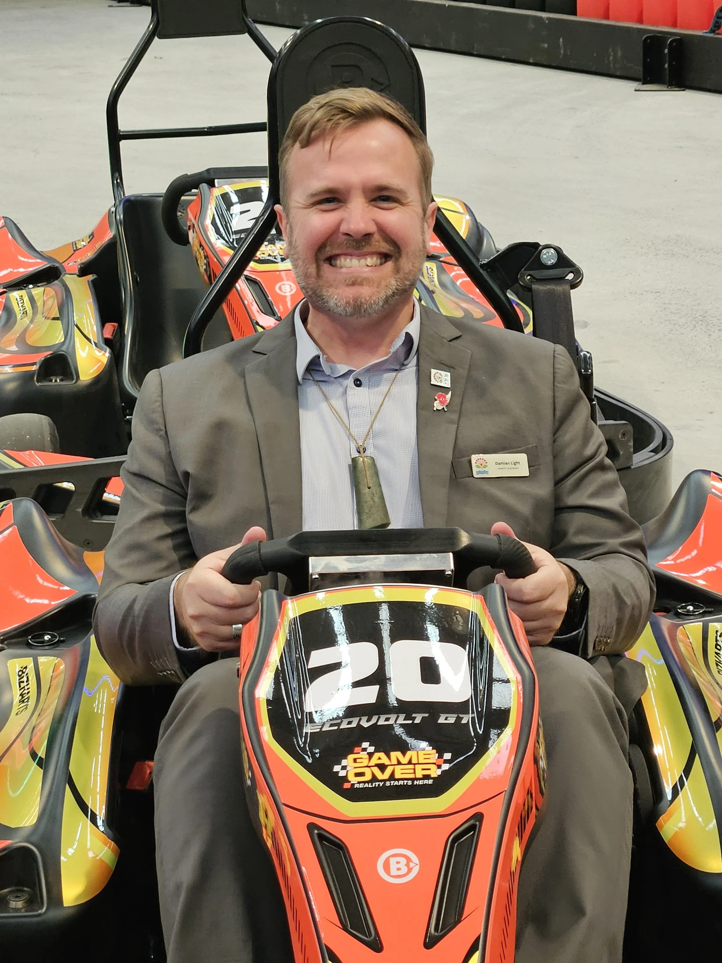 Trying out the karts at Game Over Pakuranga