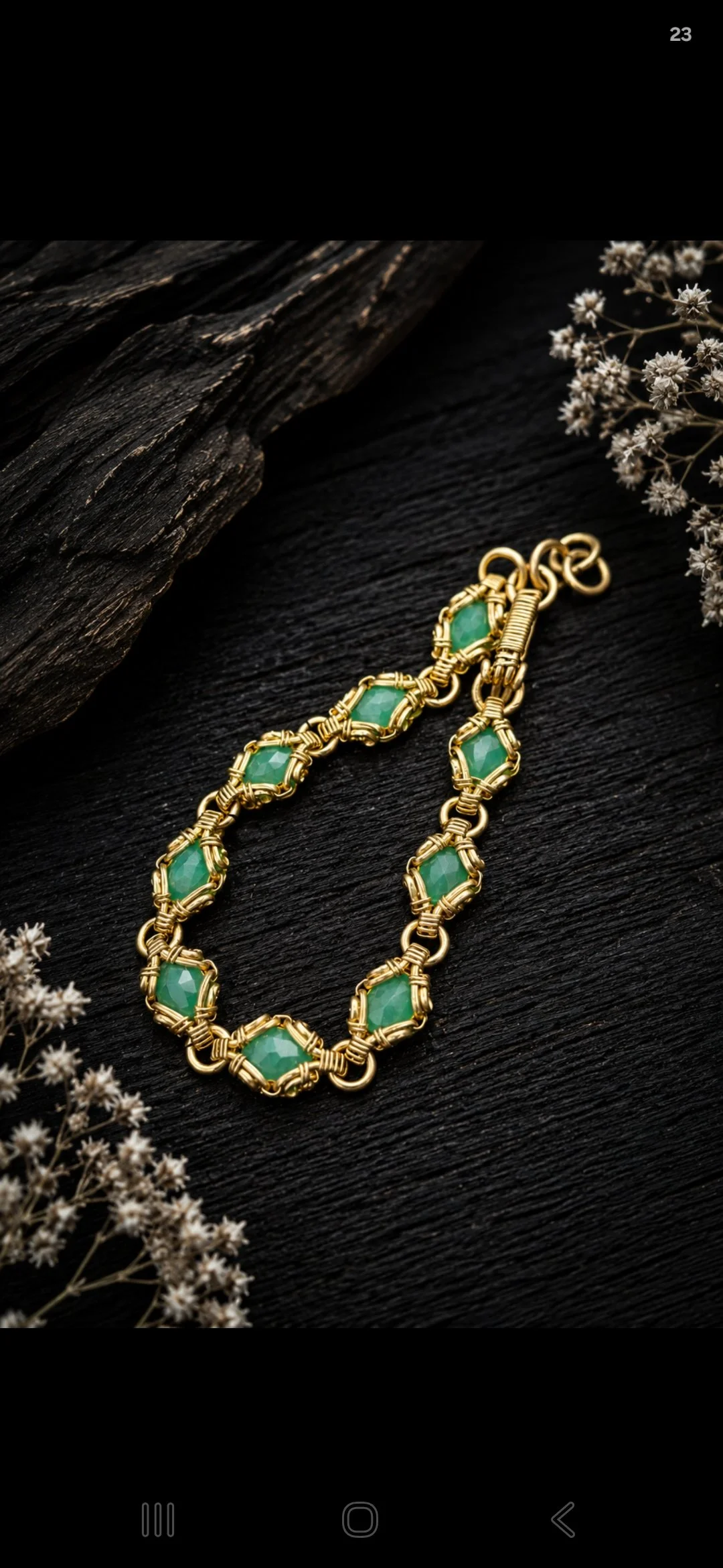 Emerald and Brass Orbit Bracelet