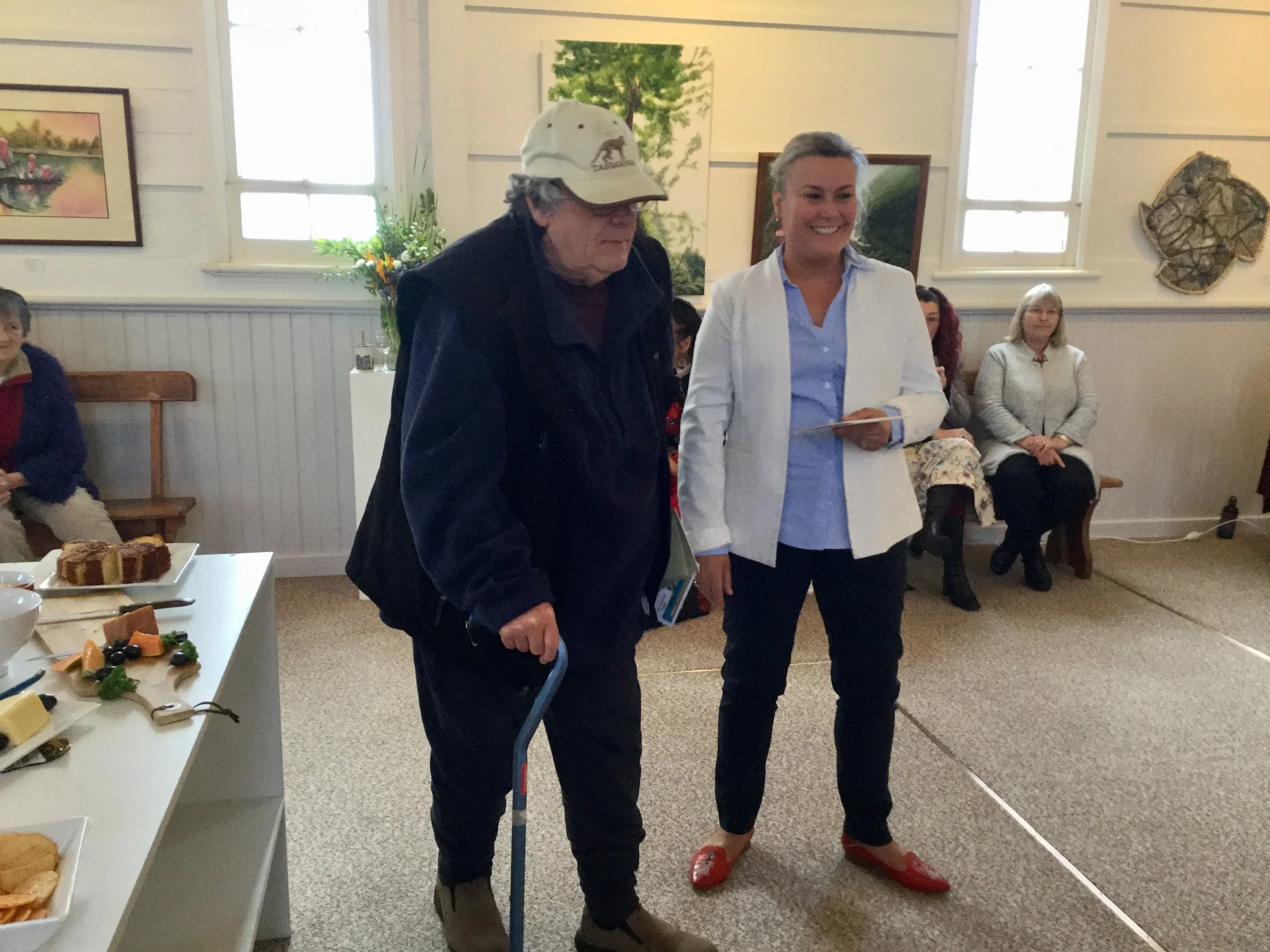 Joe Lake with Anita Dow MLC Burnie Coastal Art Group AWARD