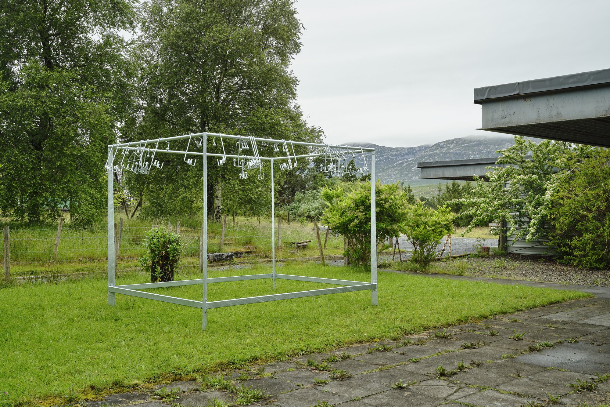   Aleana Egan ,  little surface pictures , 2014/2026. Galvanised steel, 286 x 251 x 366 cm. Installation view, Interface, Inagh. Courtesy of the artist and Kerlin Gallery. Photograph by Ros Kavanagh. 
