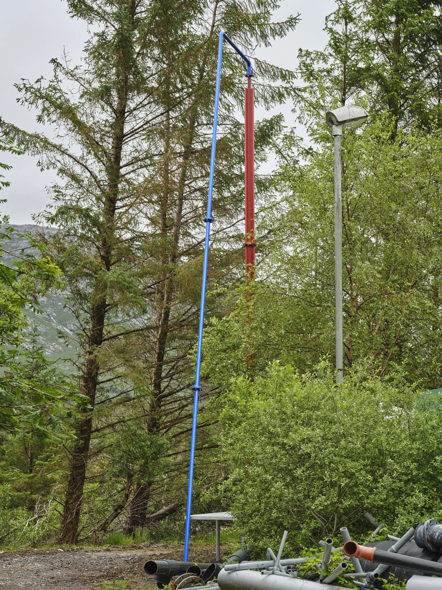  Aleana Egan ,  understudy , 2014/2026 (detail). Galvanised and powder coated steel, 865 x 458 x 92 cm. Installation view, Interface, Inagh. Courtesy of the artist and Kerlin Gallery. Photograph by Ros Kavanagh. 