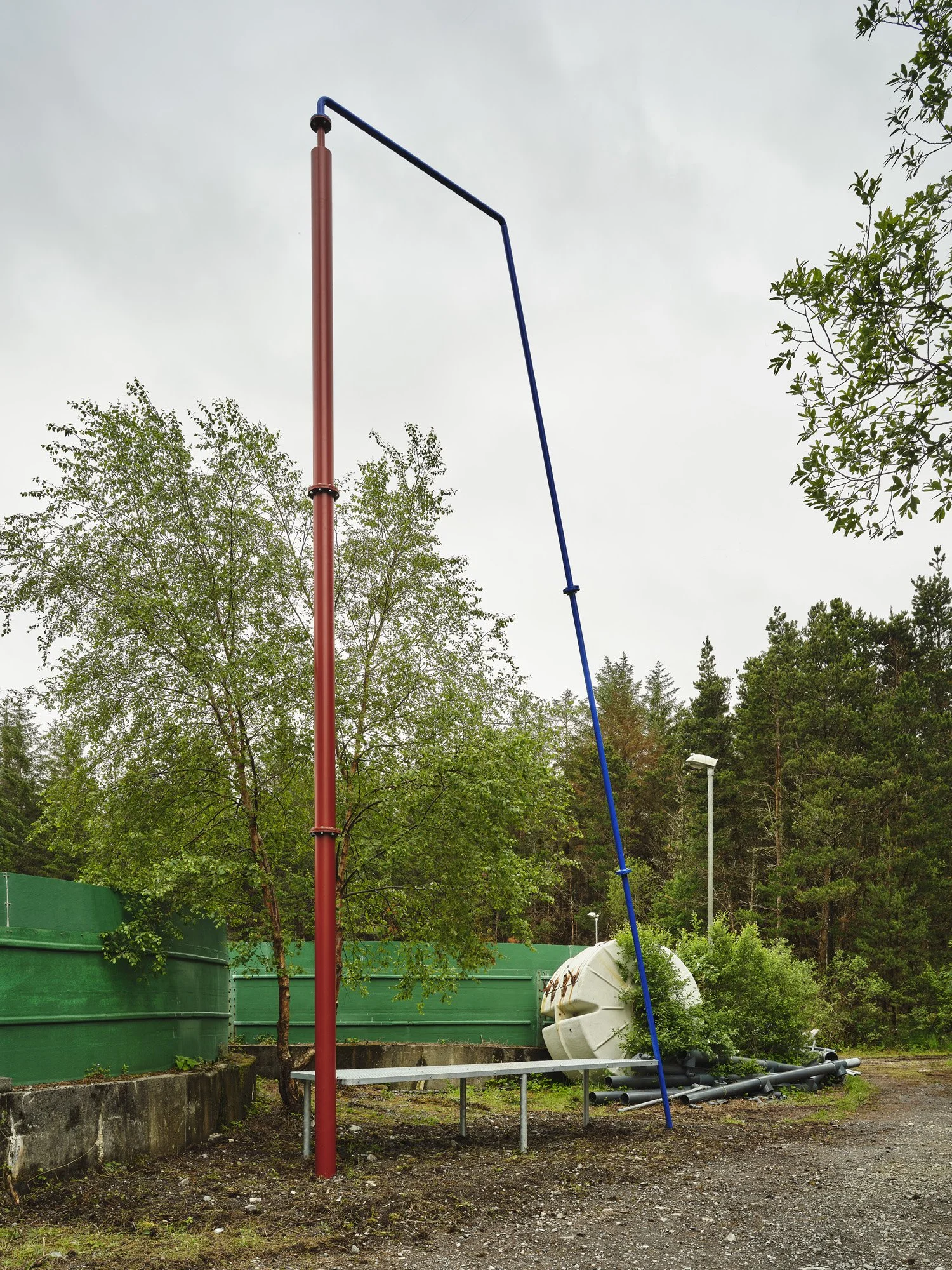   Aleana Egan ,  understudy , 2014/2026. Galvanised and powder coated steel, 865 x 458 x 92 cm. Installation view, Interface, Inagh. Courtesy of the artist and Kerlin Gallery. Photograph by Ros Kavanagh. 
