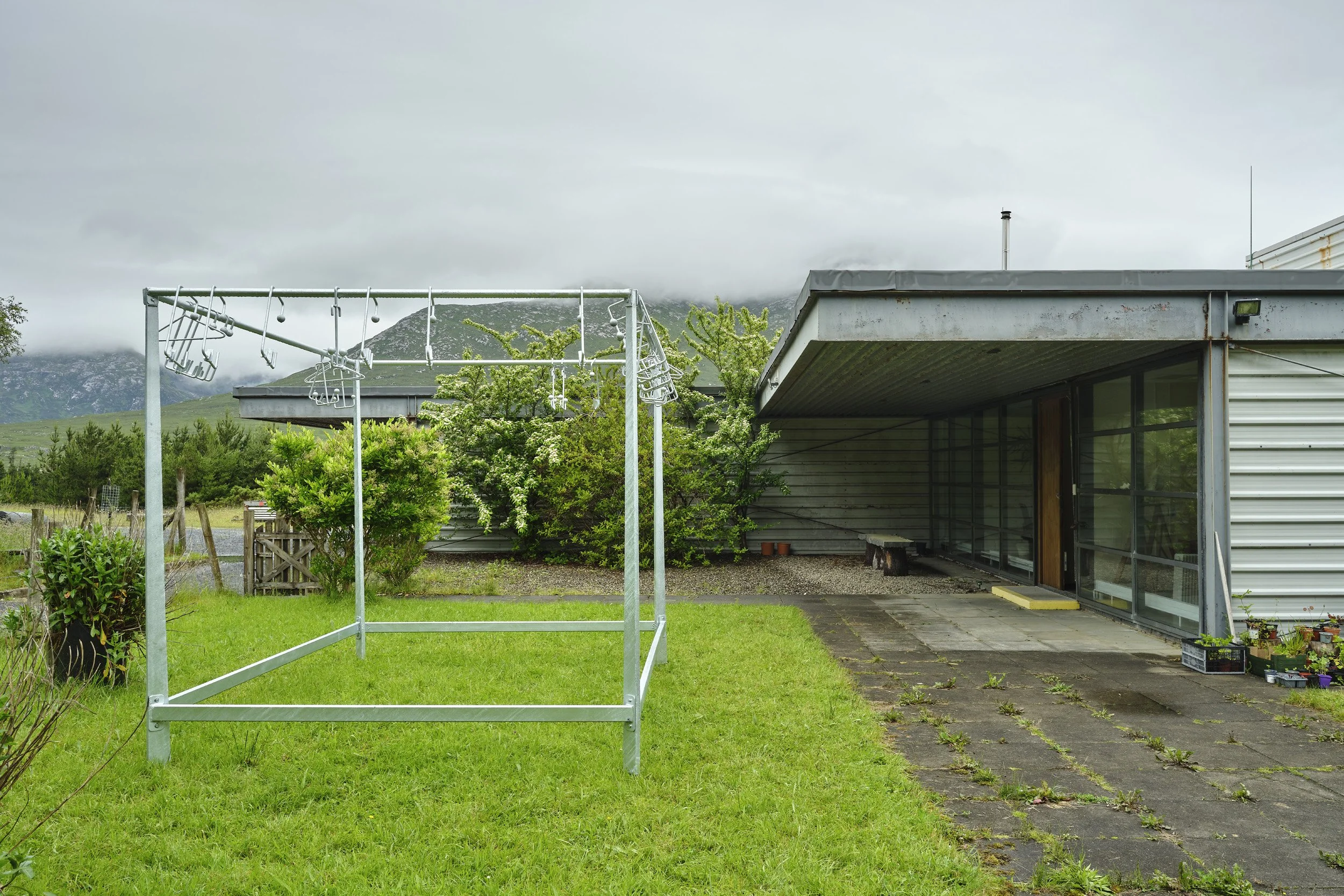   Aleana Egan ,  little surface pictures , 2014/2026. Galvanised steel, 286 x 251 x 366 cm. Installation view, Interface, Inagh. Courtesy of the artist and Kerlin Gallery. Photograph by Ros Kavanagh. 