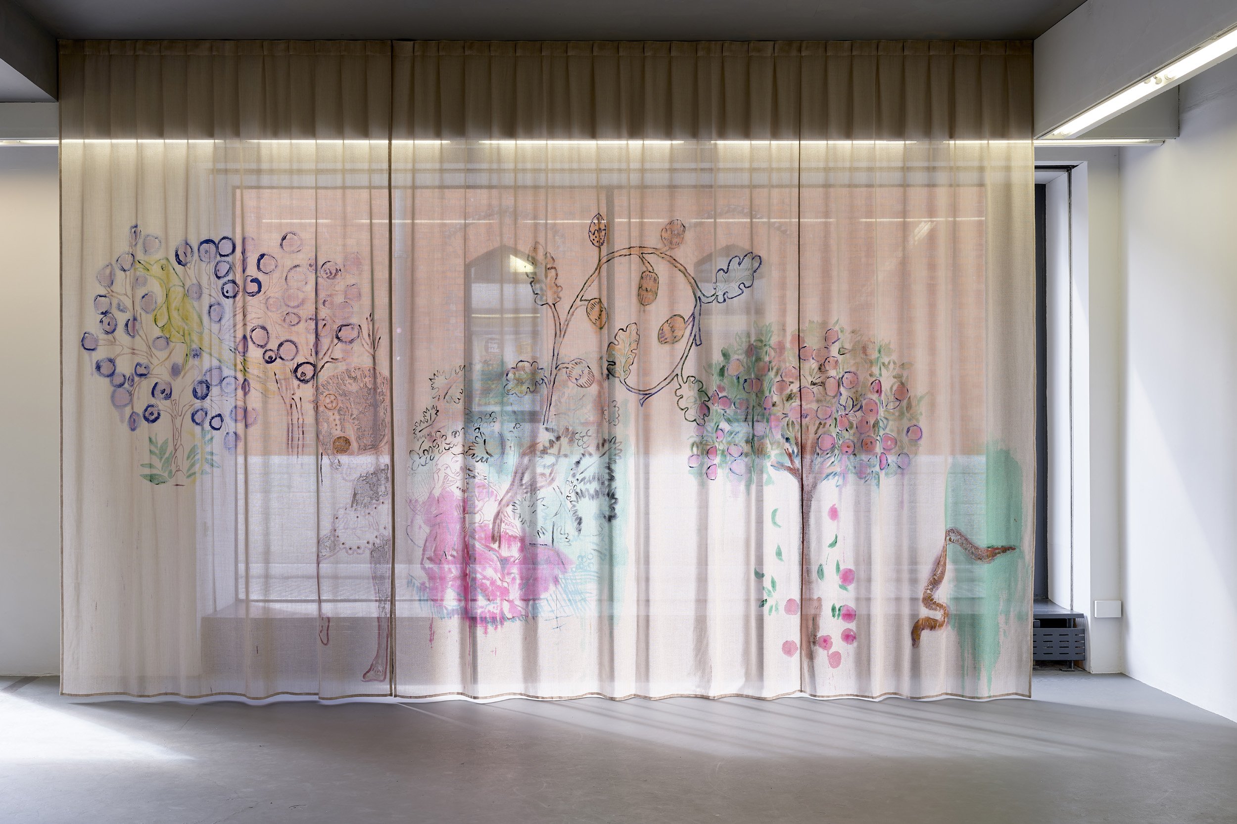   Lucy Stein ,  Thin Places , 2026. Acrylic and ink on linen, 370 x 550 cm. Courtesy of the artist and Galerie Gregor Staiger, Zurich/Milan. Photography by Ros Kavanagh. 