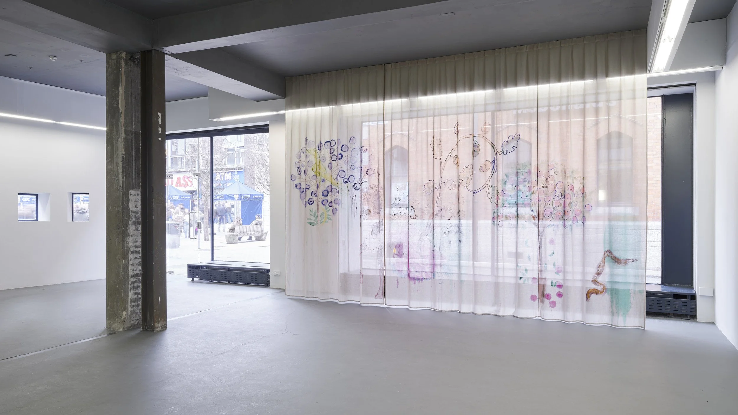   Lucy Stein ,  Thin Places , 2026. Acrylic and ink on linen, 370 x 550 cm. Courtesy of the artist and Galerie Gregor Staiger, Zurich/Milan. Photography by Ros Kavanagh. 
