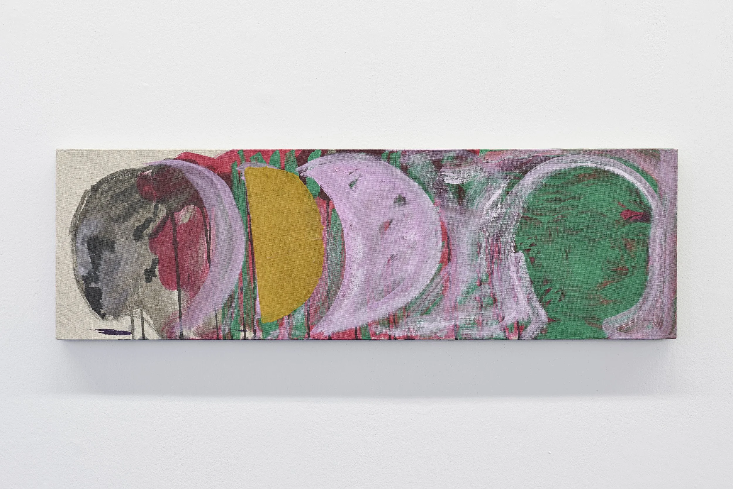   Lucy Stein ,  Lunulae , 2025. Oil and ink on linen, 28 x 91 cm. Courtesy of the artist and Galerie Gregor Staiger, Zurich/Milan. Photography by Ros Kavanagh. 