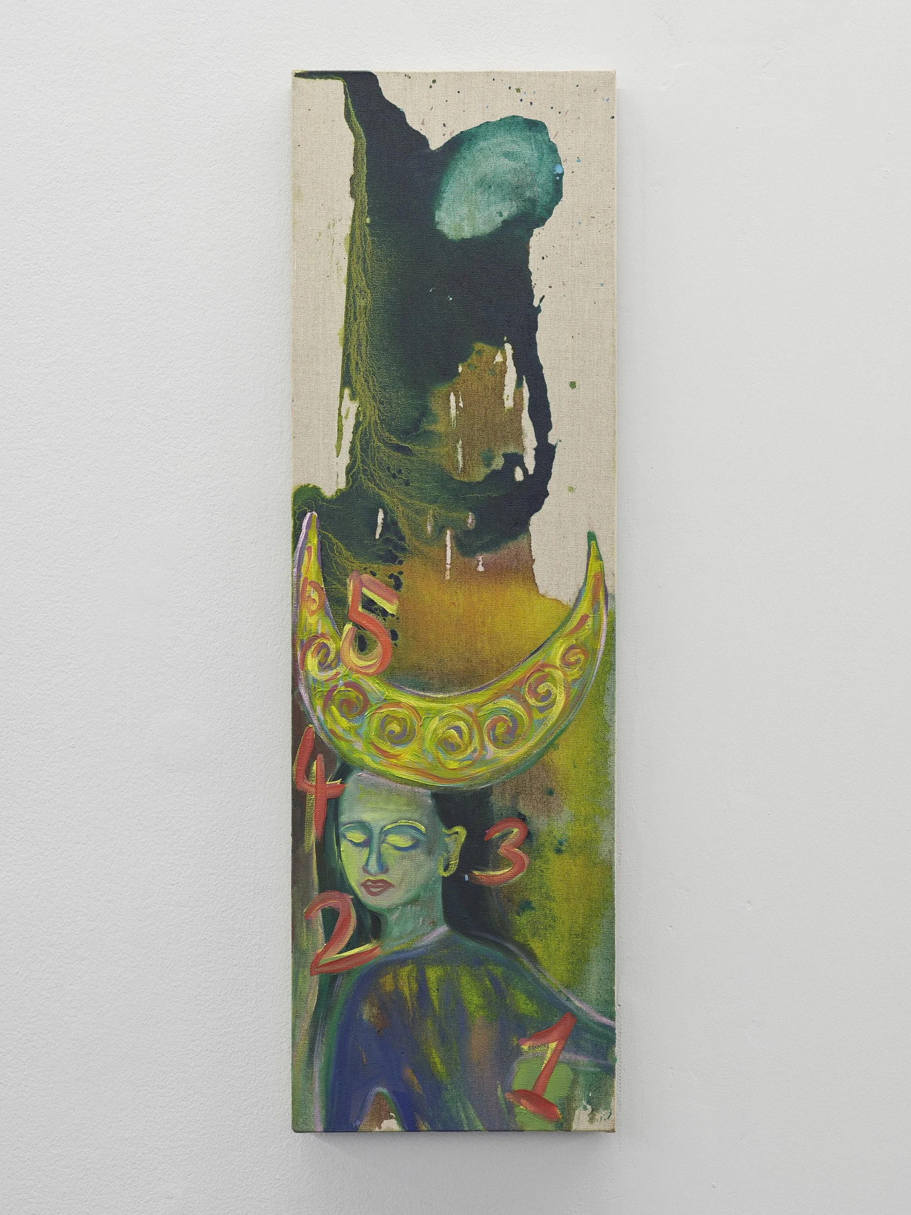   Lucy Stein ,  Lux Feminae , 2025. Oil and ink on linen, 92 x 28 cm. Courtesy of the artist and Galerie Gregor Staiger, Zurich/Milan. Photography by Ros Kavanagh. 