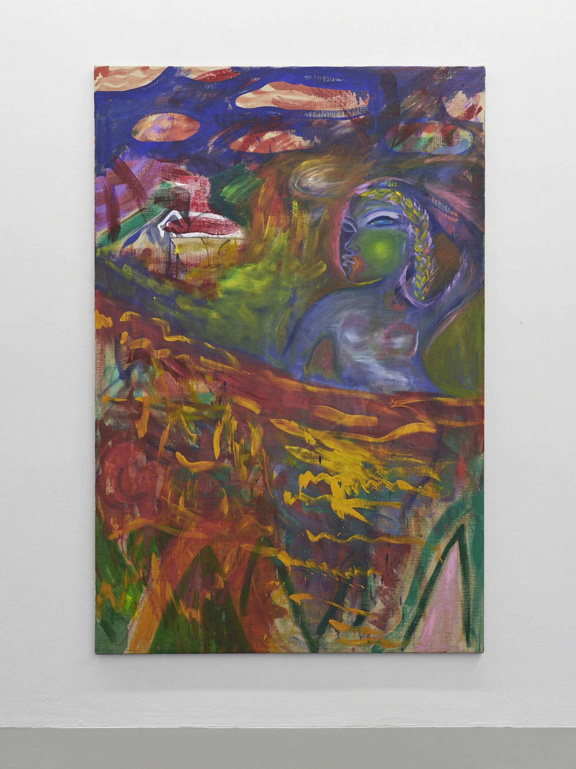   Lucy Stein ,  Flood , 2025. Oil on linen, 206 x 137 cm. Courtesy of the artist and Galerie Gregor Staiger, Zurich/Milan. Photography by Ros Kavanagh. 