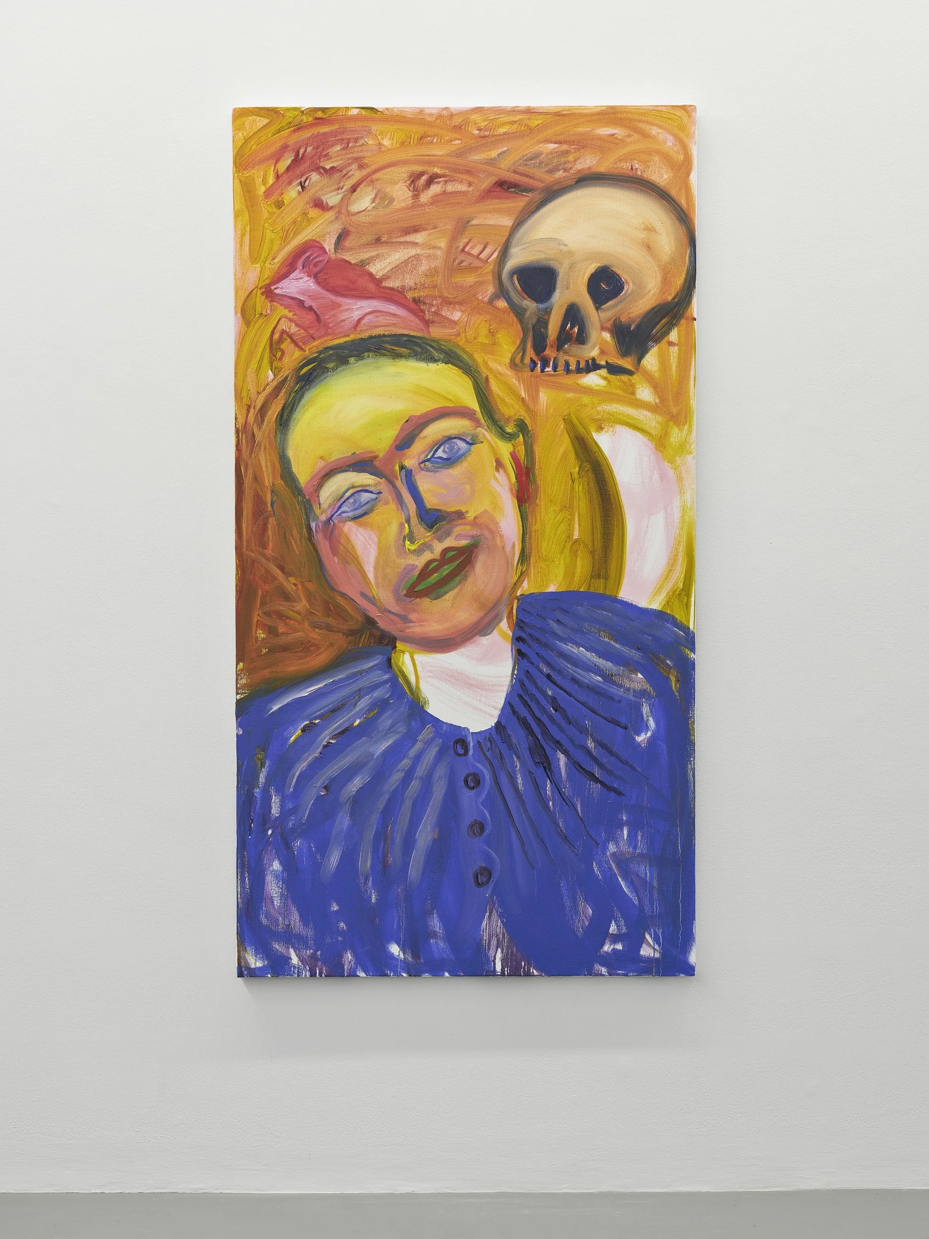   Lucy Stein ,  Ex-voto , 2025. Oil on linen, 170 x 90 cm. Courtesy of the artist and Galerie Gregor Staiger, Zurich/Milan. Photography by Ros Kavanagh. 