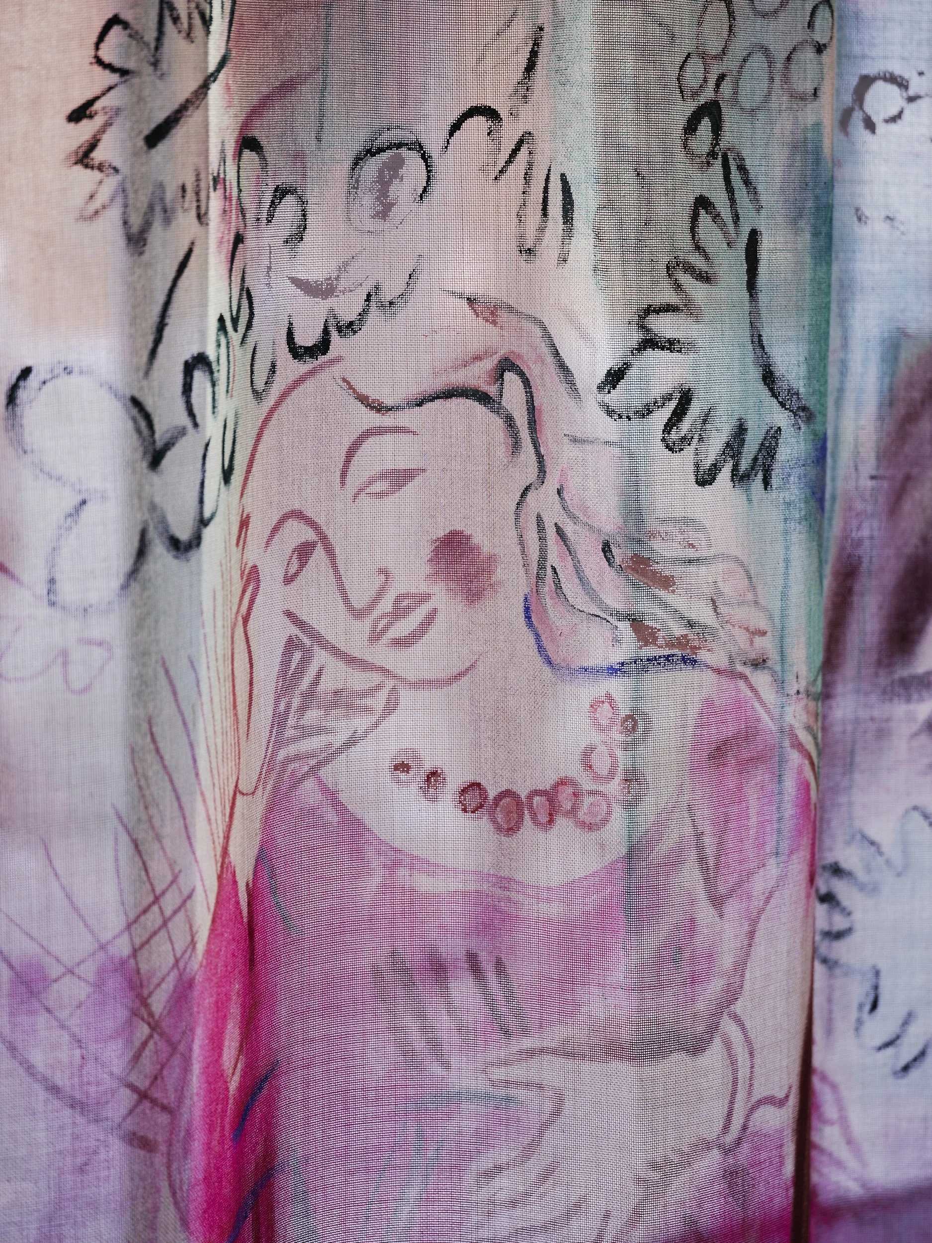   Lucy Stein ,  Thin Places , 2026 (detail). Acrylic and ink on linen, 370 x 550 cm. Courtesy of the artist and Galerie Gregor Staiger, Zurich/Milan. Photography by Ros Kavanagh. 