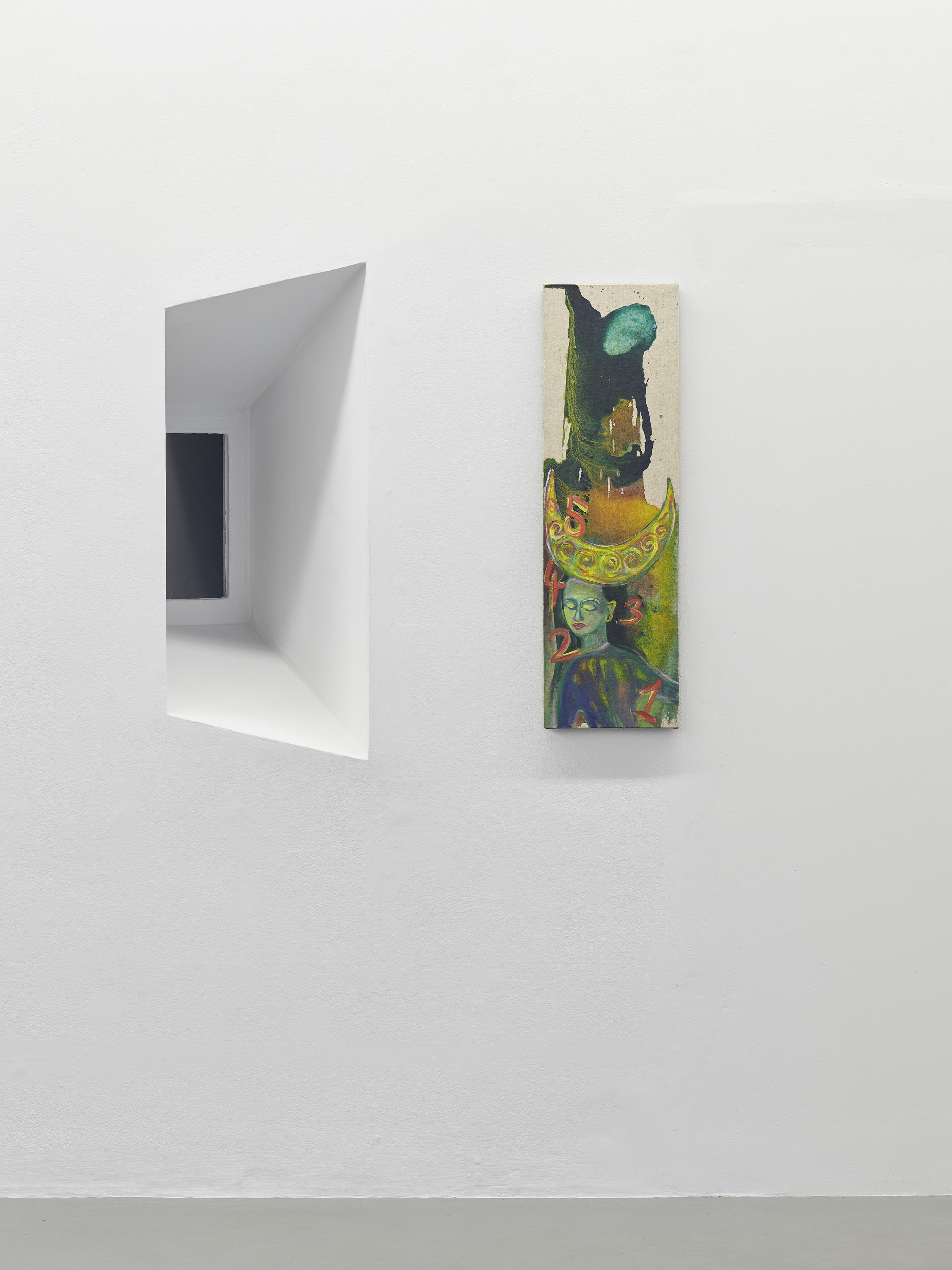   Lucy Stein ,  Lux Feminae , 2025. Oil and ink on linen, 92 x 28 cm. Courtesy of the artist and Galerie Gregor Staiger, Zurich/Milan. Photography by Ros Kavanagh. 