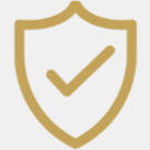 Gold shield icon with a checkmark in the center