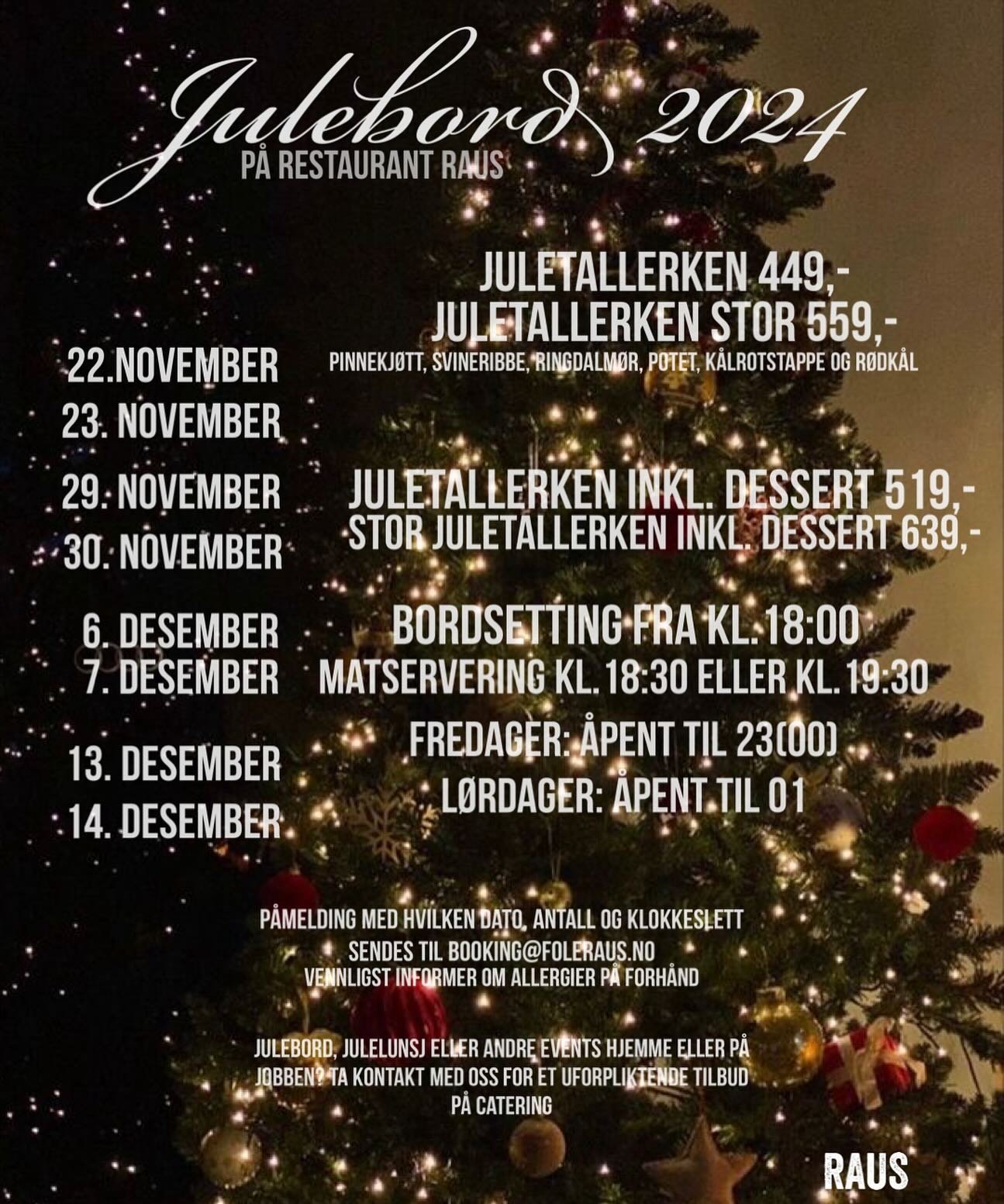 Snart jul og julebordsesong og i &aring;r blir oppsettet slik✨p&aring;melding til booking@foleraus.no