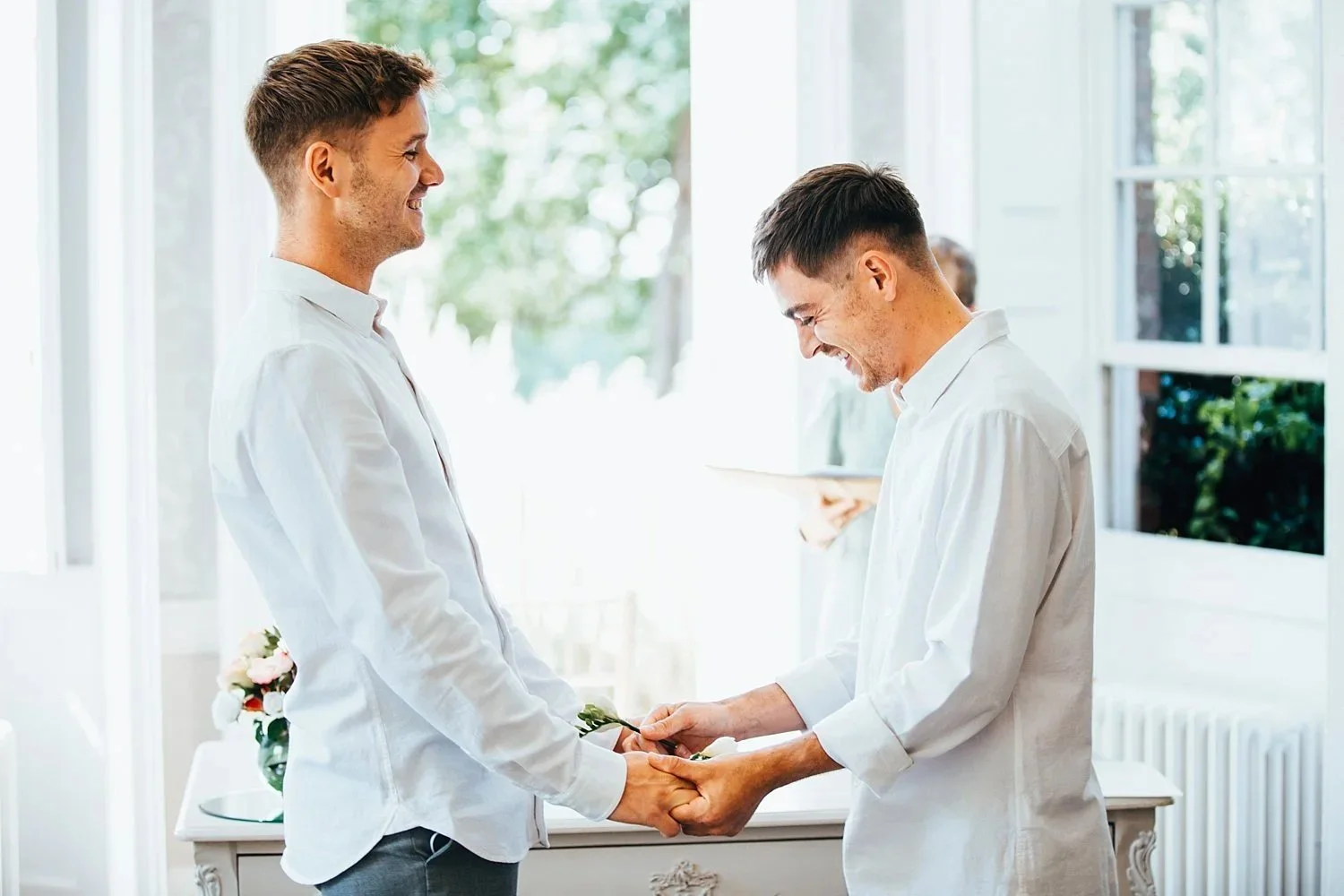Gay couple at their wedding in Morden, South London