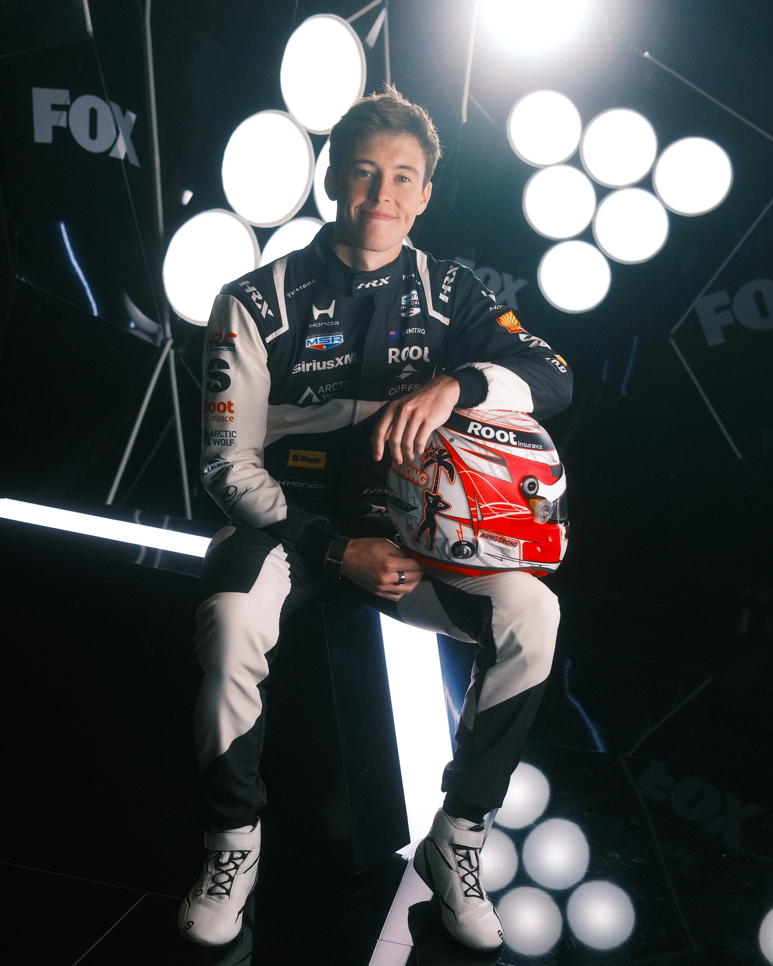 Studio Session: Marcus Armstrong suits up for the 2026 IndyCar season. The Meyer Shank Racing driver is pictured here during the official FOX Sports production day, sporting the team's signature No. 66 colors and partners.