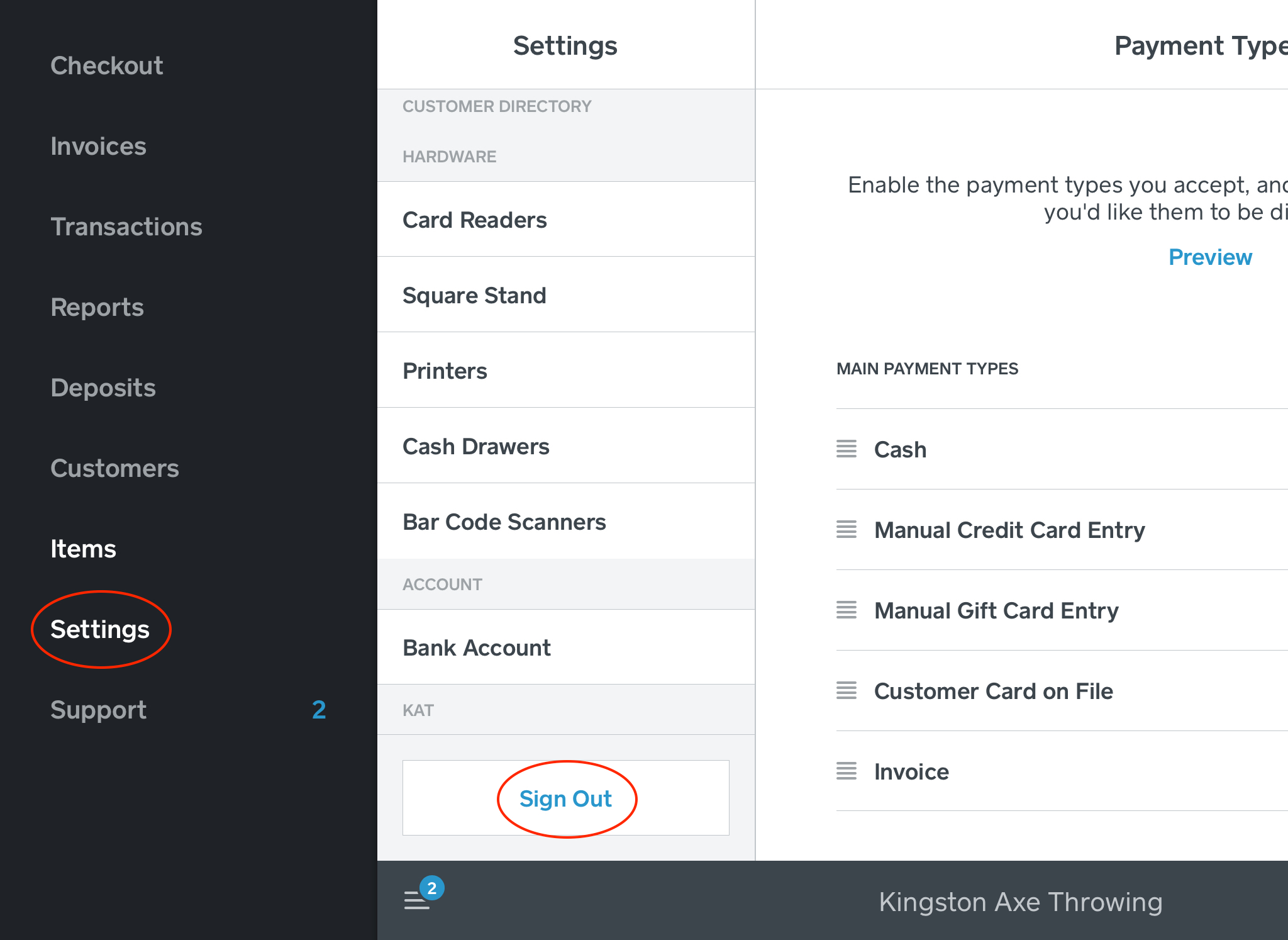 Step 7: Click “Settings, followed by “Sign Out” as highlighted above.