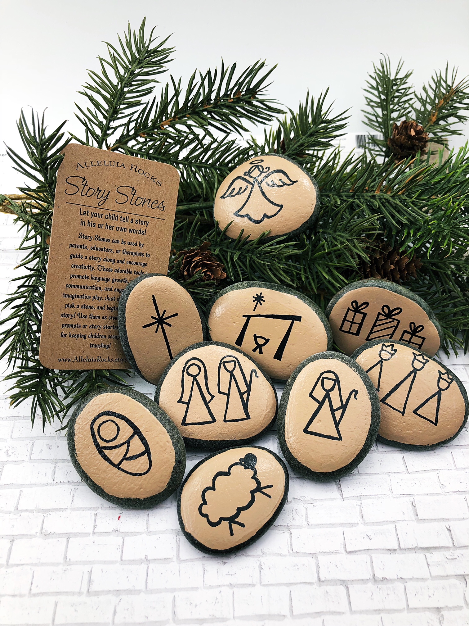 Nativity Story Stones with Tan Background