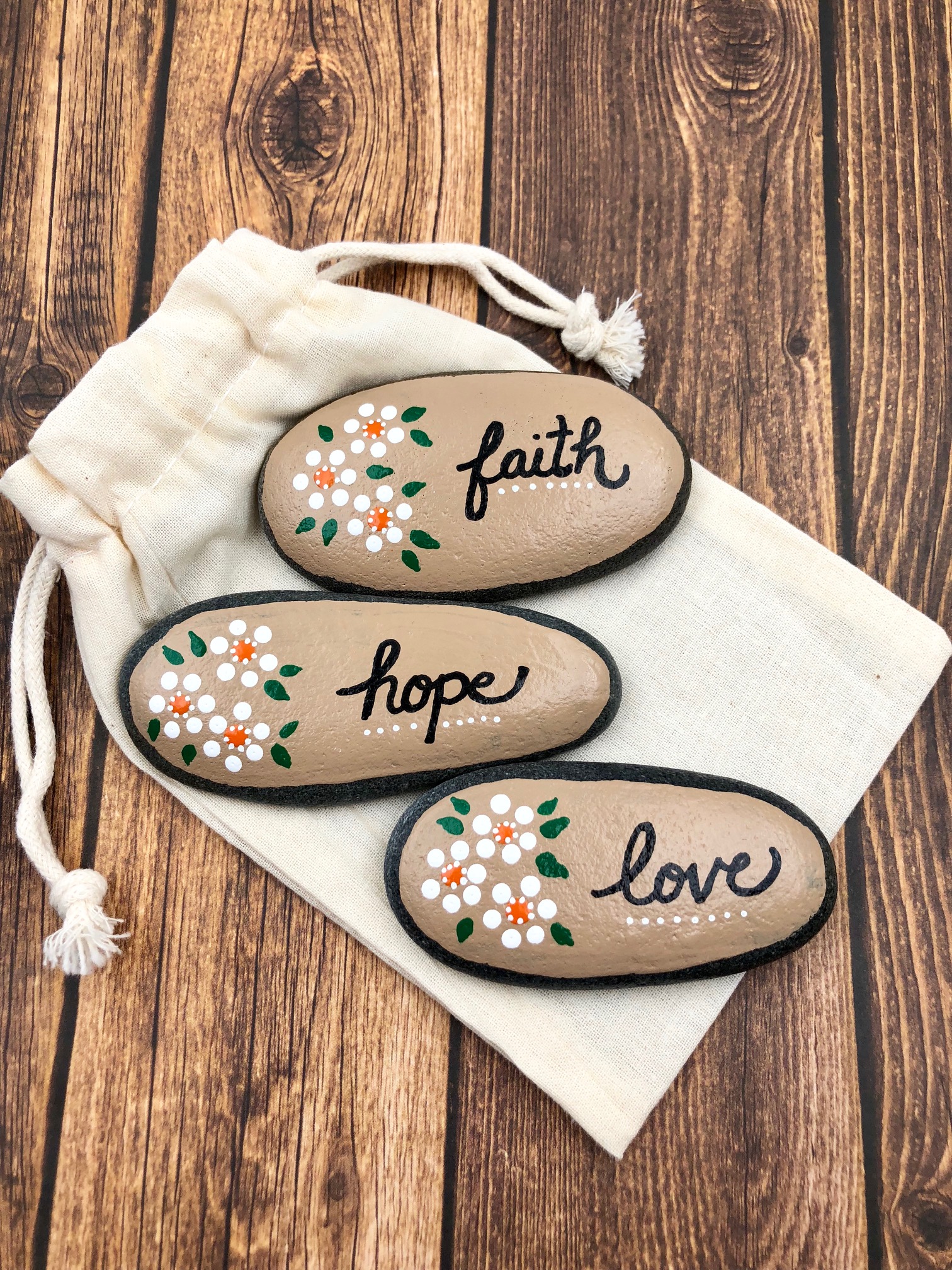 Faith, Hope, and Love Painted Stones