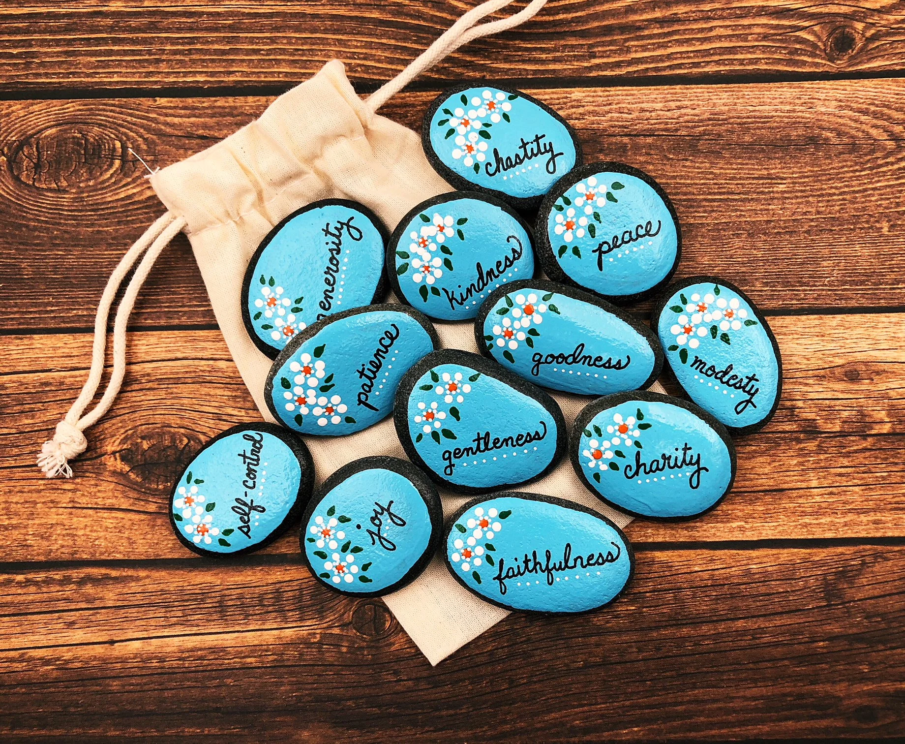 Fruit of the Spirit Story Stones, 12 Christian Scripture Painted Rocks