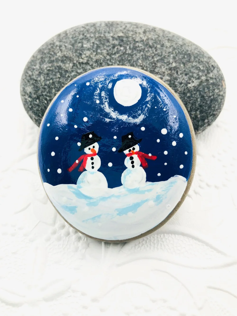 Snowman Painted Rock Set Snowman Pebbles Set Of 2 Teacher Gift Snow Scene Christmas Gift Stocking Stuffers Alleluia Rocks
