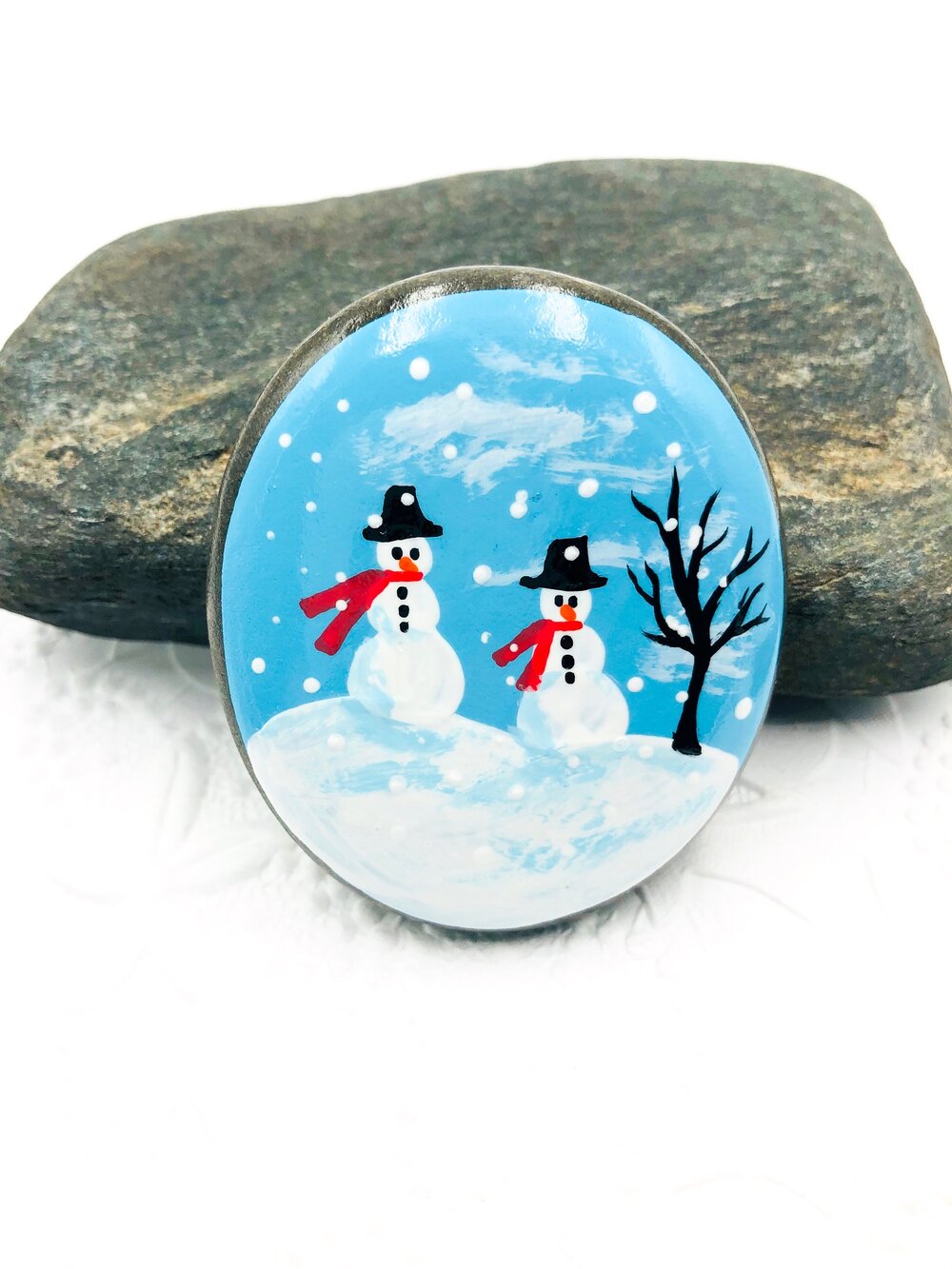 Snowman Painted Rock Set Snowman Pebbles Set Of 2 Teacher Gift Snow Scene Christmas Gift Stocking Stuffers Alleluia Rocks