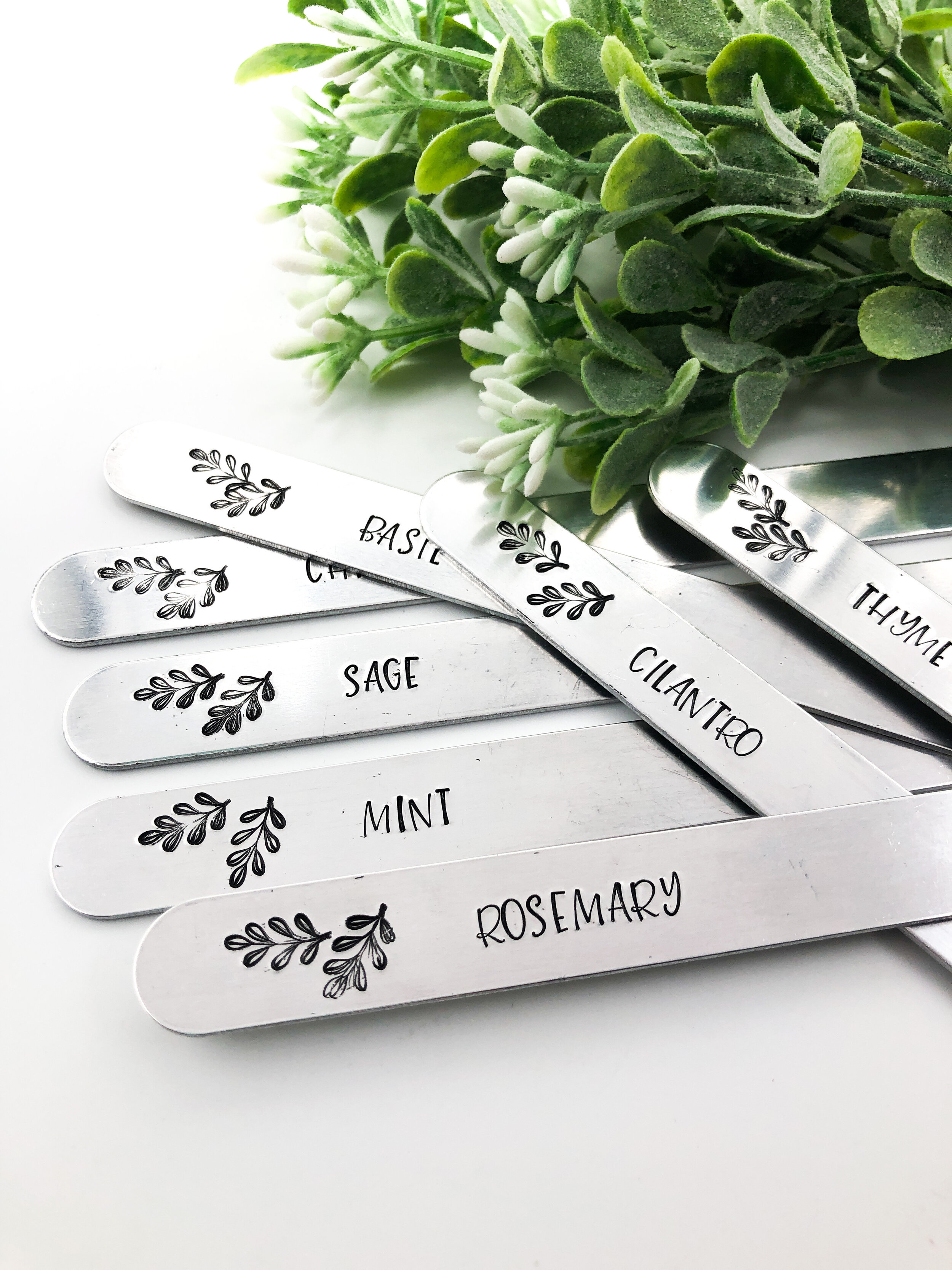 Custom Garden Markers for Herbs Custom Set Flowers or Vegetables in Hand Stamped Aluminum