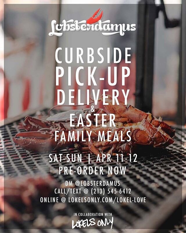 We&rsquo;re back this weekend at @lokels.only for curbside pick up AND delivery! Offering special family meals for Easter Sunday 🙌 Swipe 👉 for menu and details! #LOBSTERDAMUS