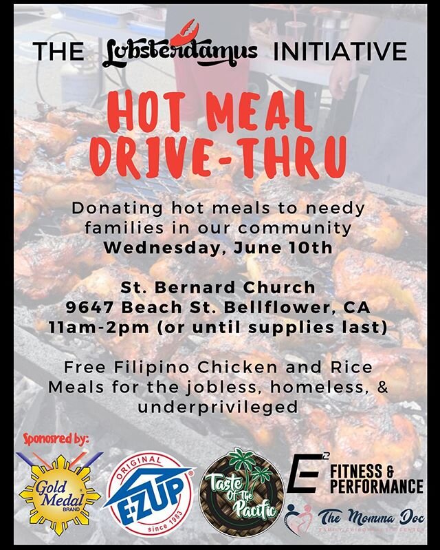 The Lobsterdamus Initiative is all about spreading love through food ❤️ We&rsquo;ll be back at @st.bernard.school tomorrow handing out plates of Filipino BBQ Chicken made with extra love. Please share and spread the word to anybody that needs some ❤️