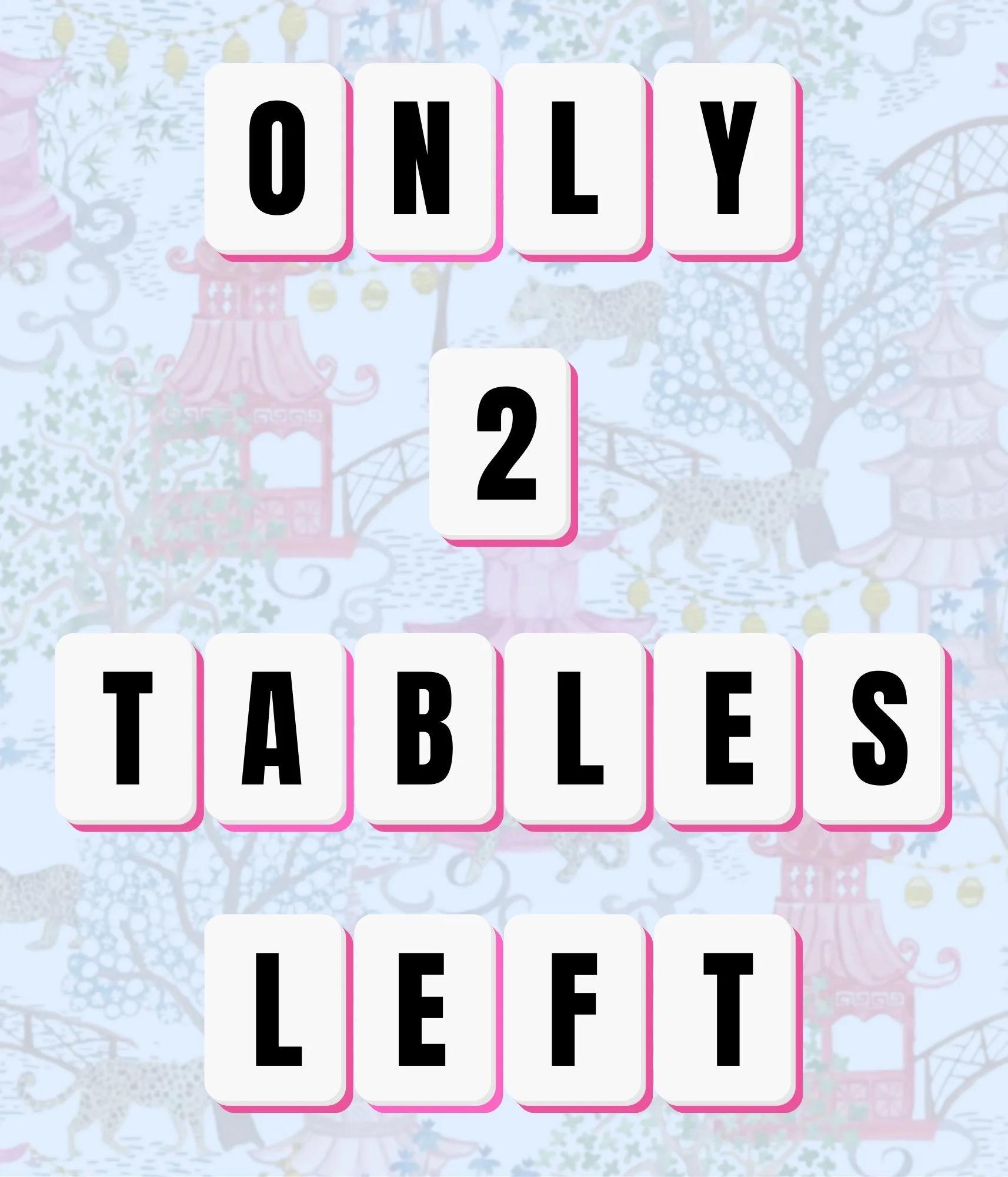 🚨 Only 2 Tables Left! 🚨

Join us for Monday Mingle &amp; Mahjong on October 6 at Three Little Birds, St. Simons Island 🀄✨

🌟 Enjoy light bites, prizes, and your first glass of wine included with your ticket.
🌟 All players have chances to win &md