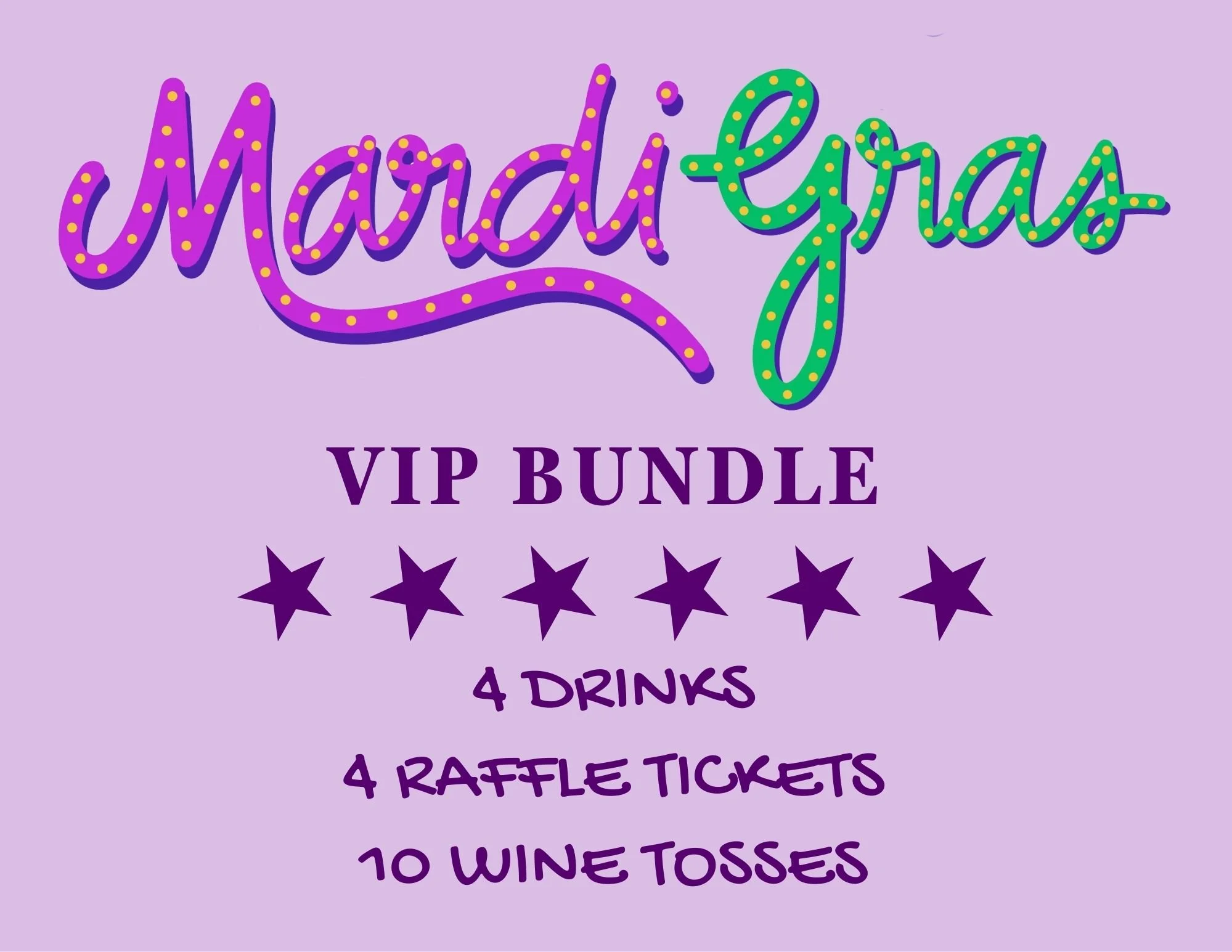 MARDI GRAS TICKET HOLDERS: Skip the line! 

Skip the lines and grab your Mardi Gras essentials NOW at JLGoldenIsles.org/mardigras 
✨ VIP Bundle - $100 (the ultimate Mardi Gras experience!)
🍷 Wine Toss Tickets - 5 for $20 
🎟️ Mega Raffle Tickets - $