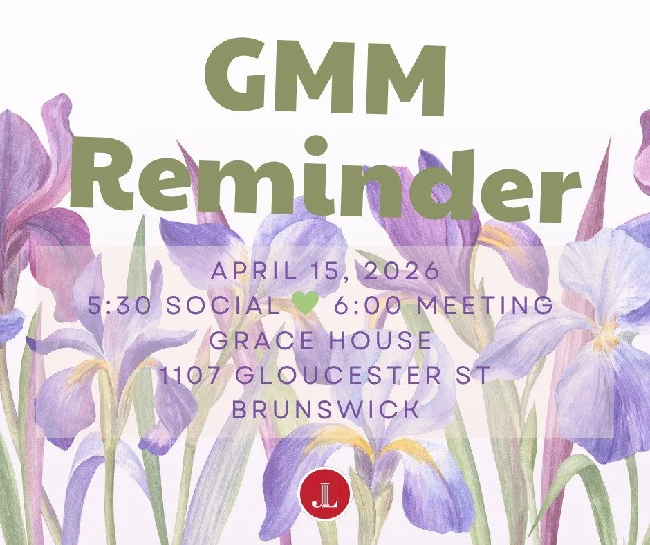 Just a friendly reminder &mdash; our General Membership Meeting is this Wednesday, April 15! 🌸 Kick off the evening with social time at 5:30, followed by the meeting at 6:00. We'll be at Grace House, 1107 Gloucester St, Brunswick. Don't forget to RS