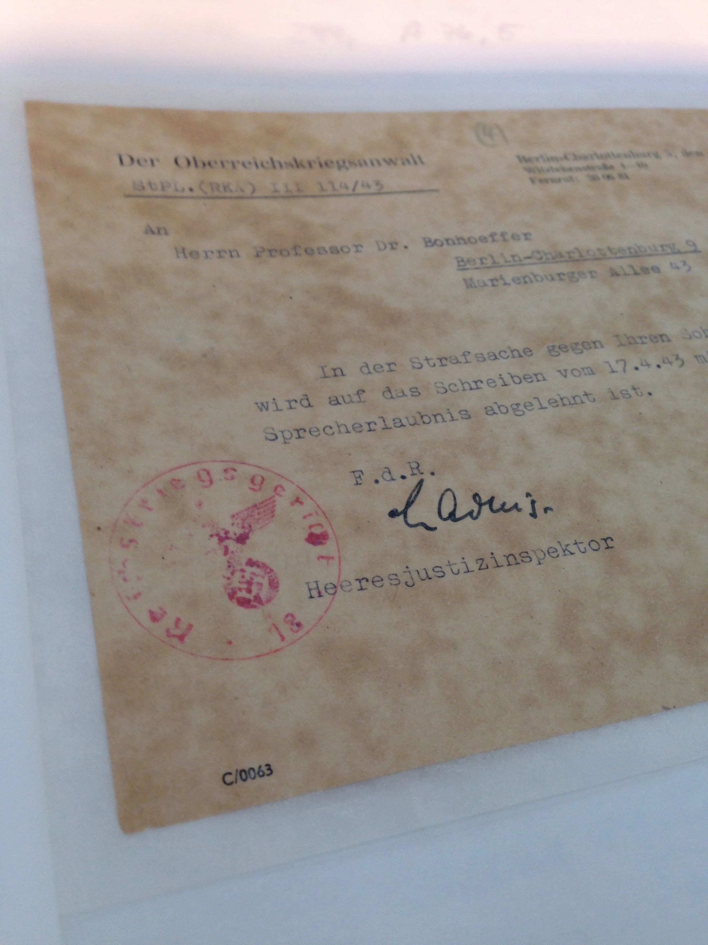 Bonhoeffer's Nazi Draft Notice.