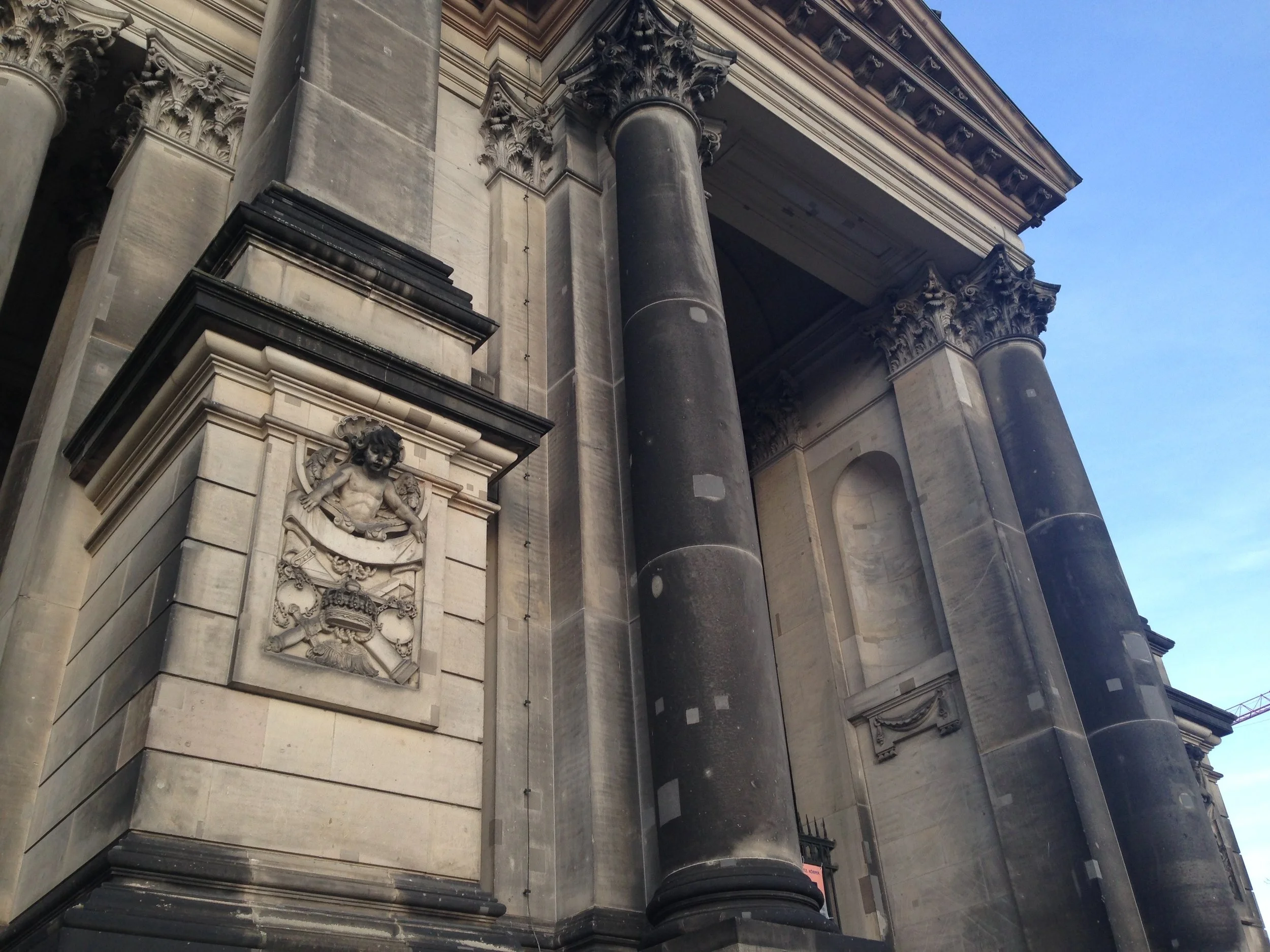 The patchwork quilt of stone, to repair shrapnel and bullet holes in the Berlin Dom.
