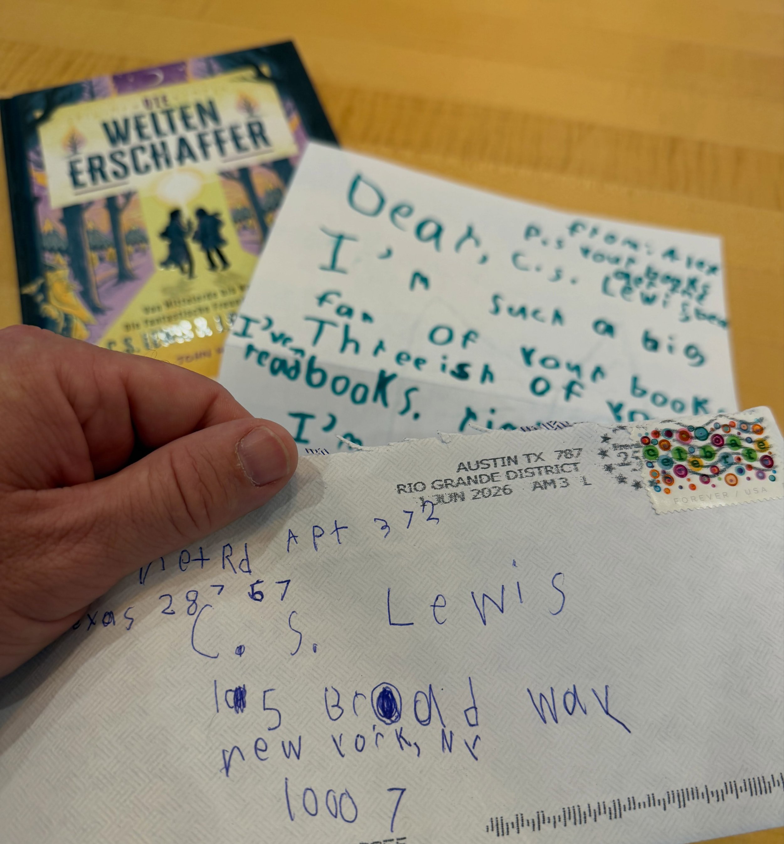 I got my first copy of the handsome new German addition of The Mythmakers from @knesebeck_verlag @abramsbooks *and* the most adorable piece of fan mail addressed to someone named C.S. Lewis.

It really did make me teary. There is nothing in the world