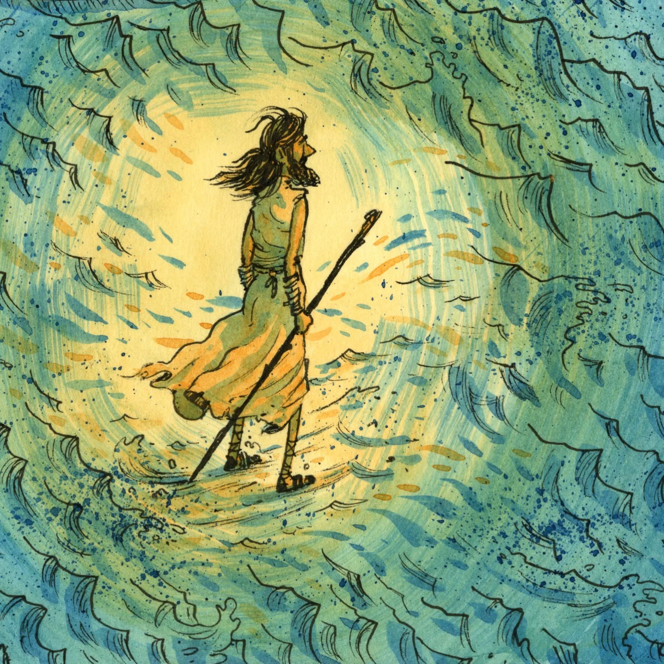 A little summer time #sketchbook painting- this drawing I did over a year ago and finally putting some color on it. #walkonwater