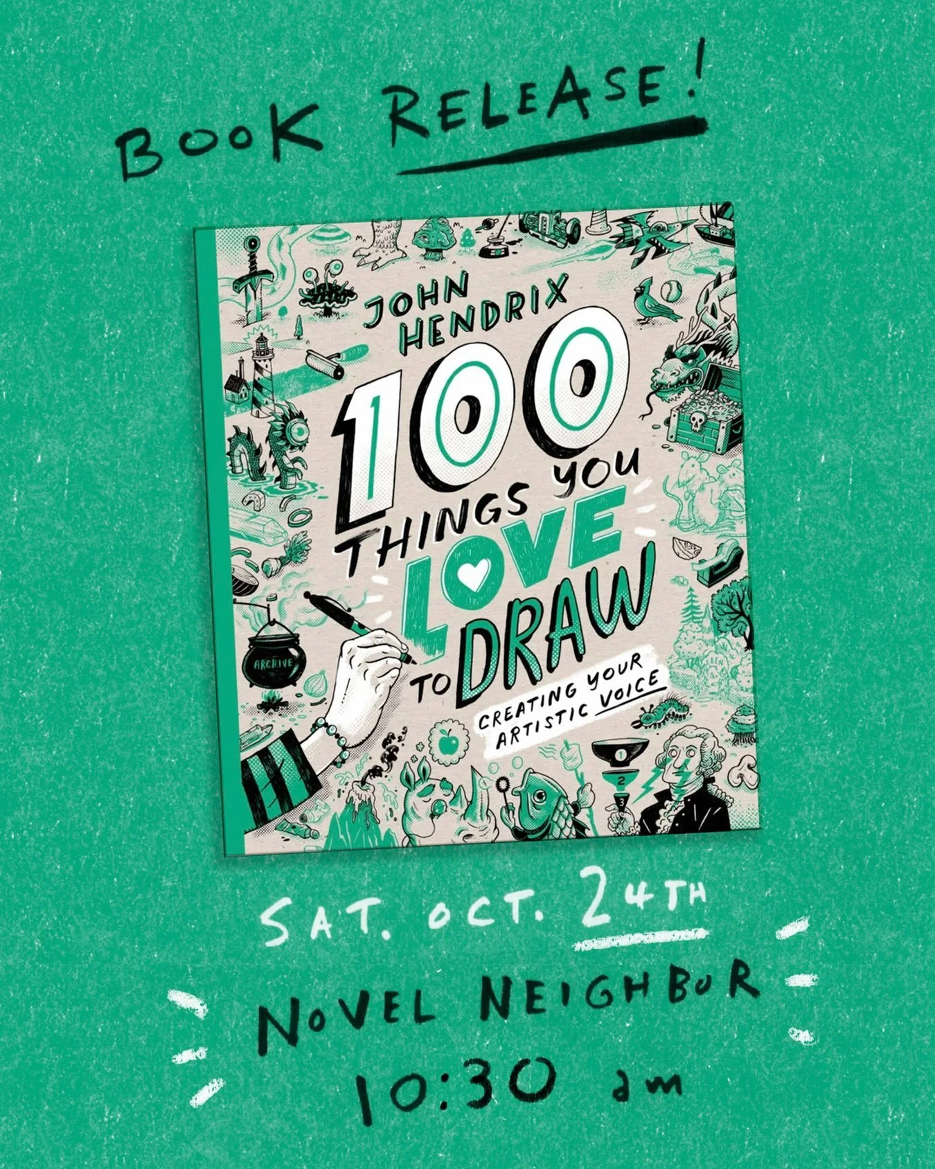 Come join me at the one and only @novelneighbor to celebrate the launch of 100 Things You Love to Draw! Bring your kids and some pens and sketchbooks- we&rsquo;re doing to do some drawing games together. 〰️〰️〰️✍️ 10/24/26 - 10:30a
