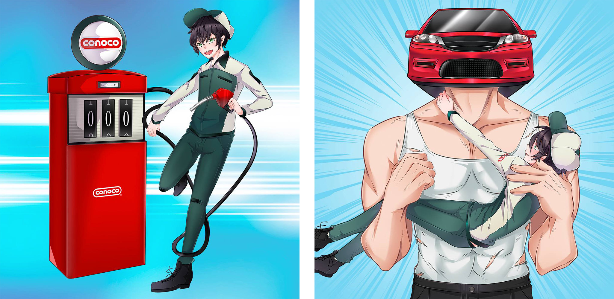 First, we introduced Conoco-Kun - the physical embodiment of a Conoco station in human form. Then we introduced the world to Carhead, best friend and partner to Conoco-Kun. Then we gave the world a 6-part manga.