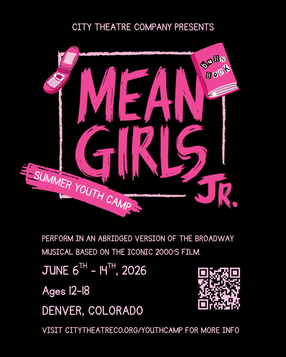 Mean Girls Jr - summer youth camp graphic. Click for tickets!