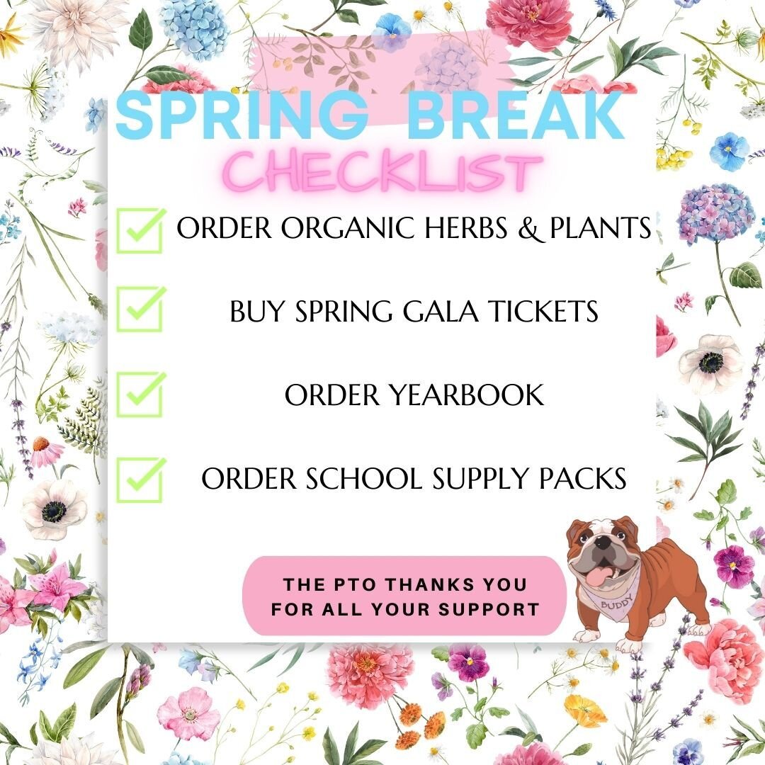Are you ready to start Spring Break? Before you sign off for the week, here's a quick checklist to help support the PTO! Trust me, you don't want to miss out on these exciting opportunities. Check out the links in our bio and make sure to:

✔️ Order 