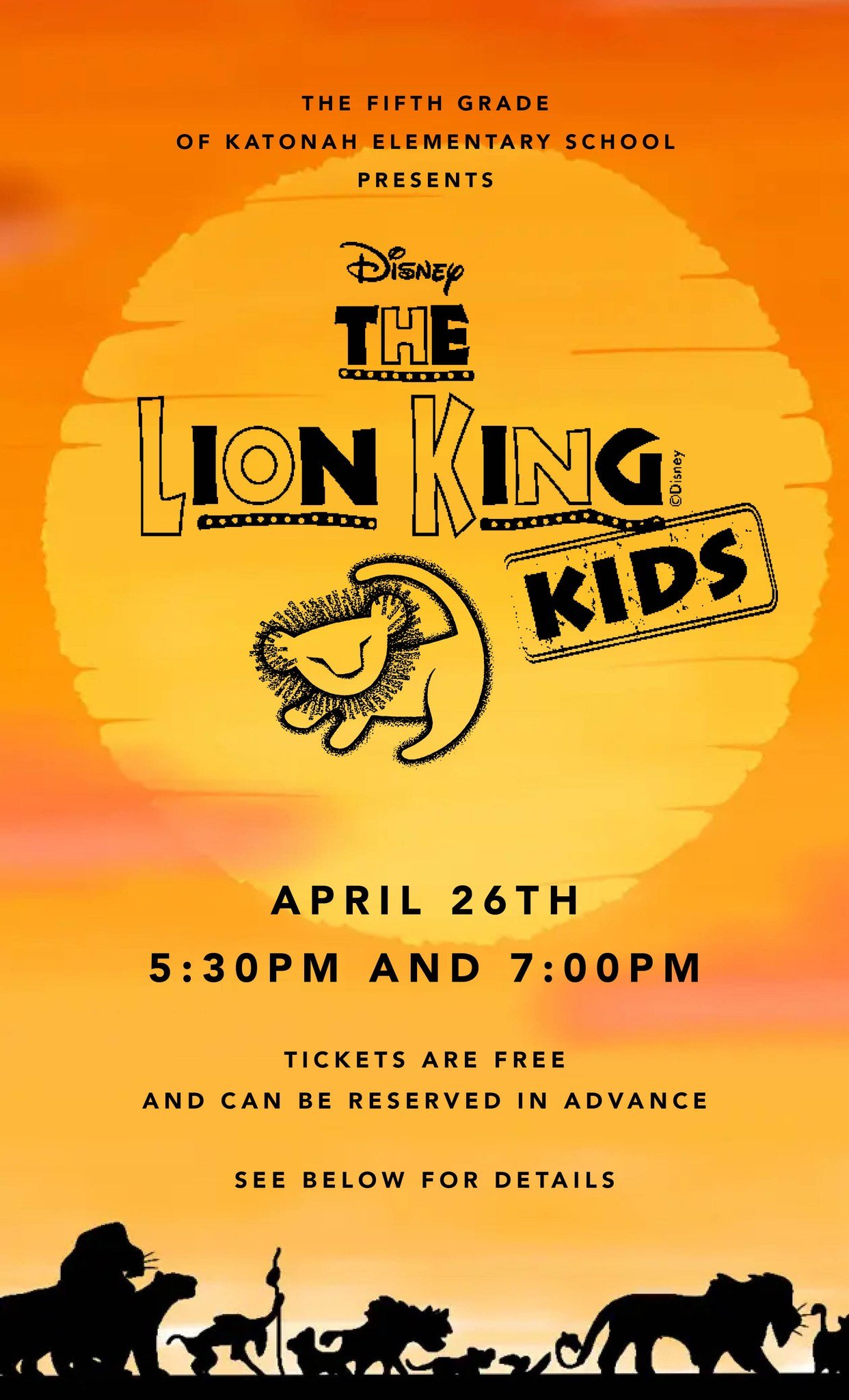 Come see the 5th Grade Play THE LION KING this Friday at 5:30 and 7:00 PM! KES Kids and their families can attend either time slot.

Want to treat your favorite performer with some flowers? Only a few are available to reserve in advance: LINK IN BIO!