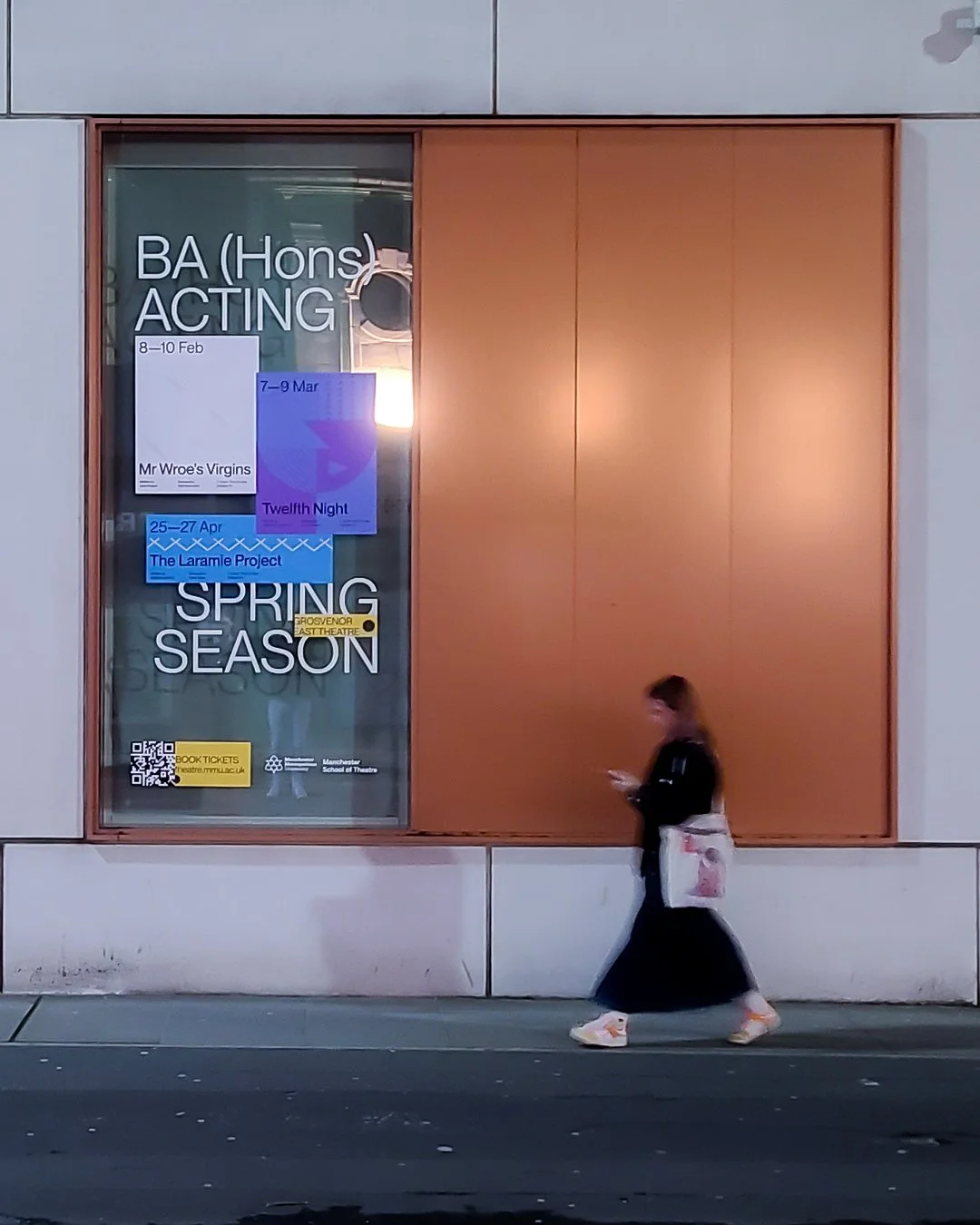 Manchester School of Theatre Spring Season Window Vinyl (Night shot)