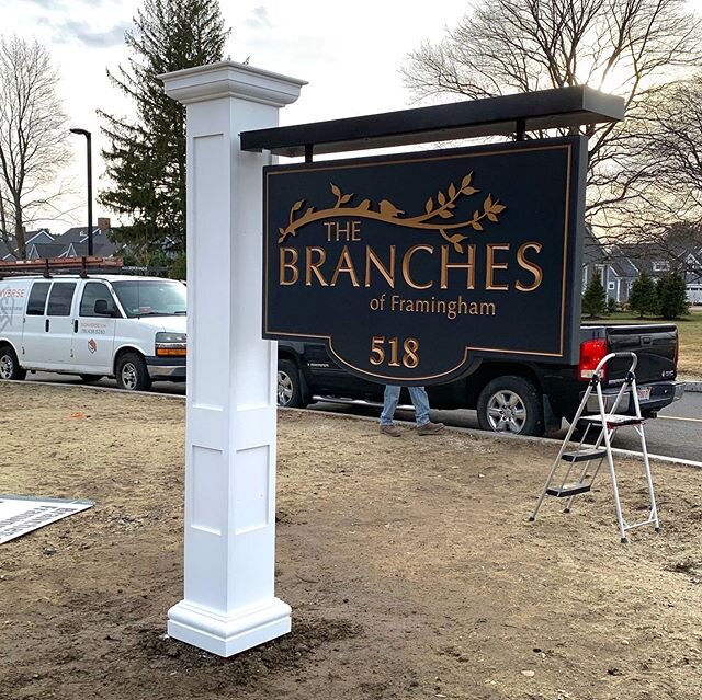 Signs. Signs. Signs. Successful installation and implementation of the New look for The Branches in Framingham. #signs #carvedsigns #copper #installation #signshop