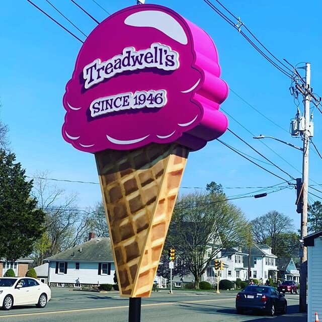 Hang in there- warm weather is starting and we&rsquo;re looking forward to  better days. Although we can build a 12&rsquo; ice cream cone out of metal and plastic- no one can come close to makin the real thing as good as @treadwellsofpeabody Perhaps 