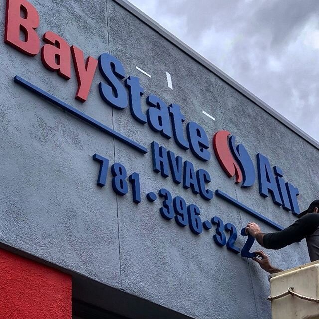 Beautifying storefronts. It&rsquo;s what we do! Fresh new look for Bay State Air. #pvc #routercut #matthewspaint #multicam #installation #signs #signshop #massachusetts