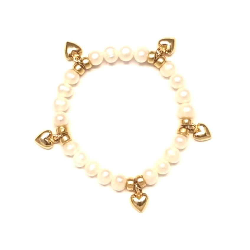 Fresh Water Pearl Heart Charm Bracelet in Gold